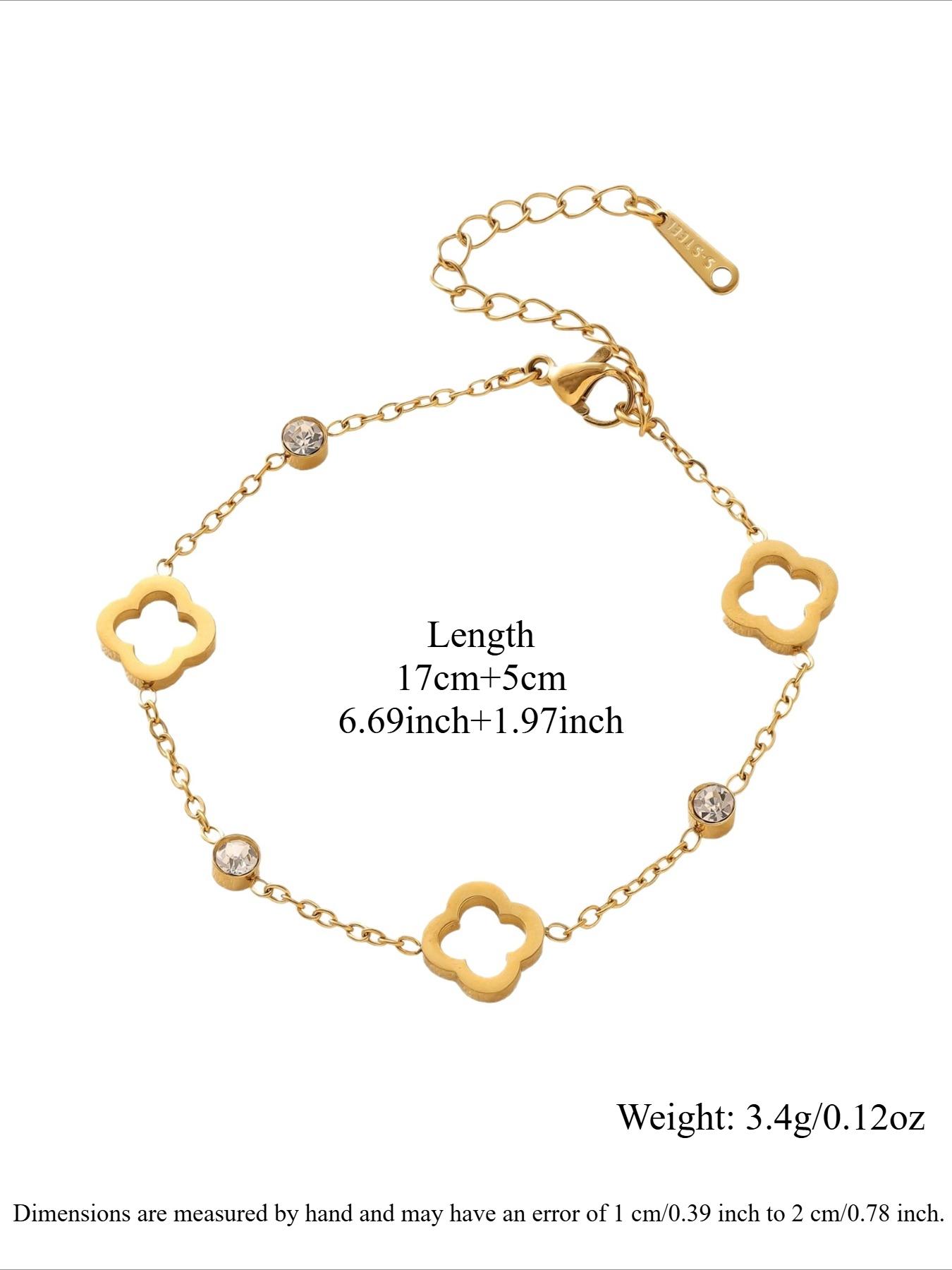Fashion Hollow Out Lucky Clover Stainless Steel Zircon Bracelet, Simple Daily Versatile Women's Hand Chain, Elegant Ladies' Accessory, Elegant Jewelry Bracelet
