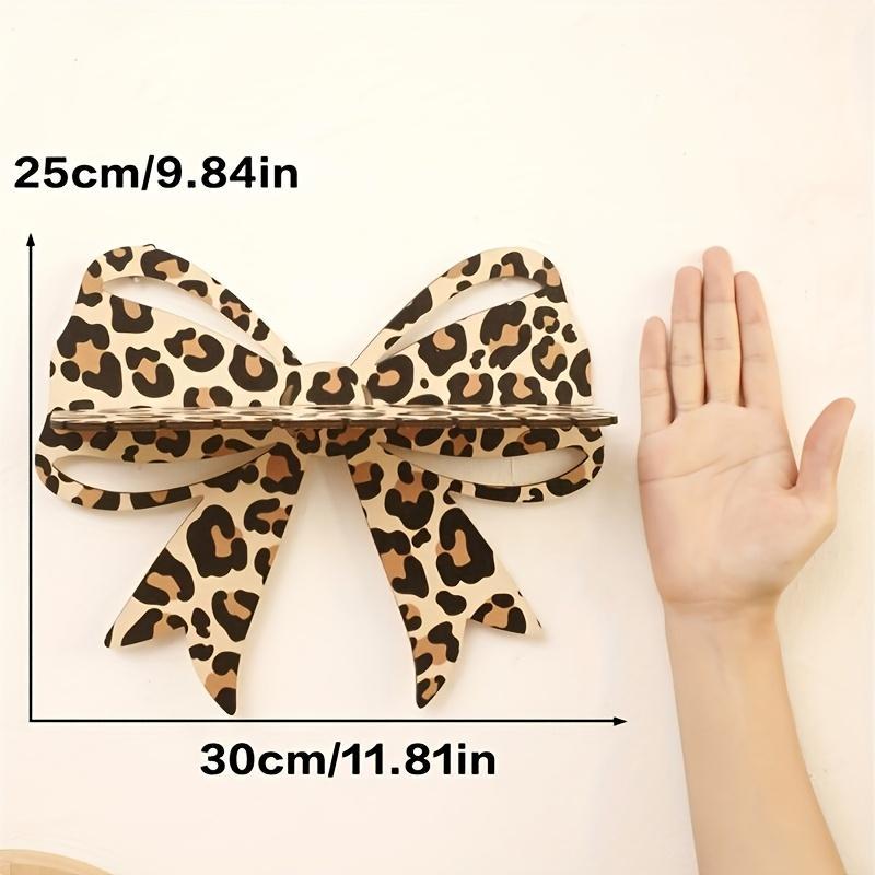 Leopard Print Bow Wall Shelf, Wooden Crystal Display Stand, Decorative Hanging Jewelry Rack for Bedroom Living Room Vanity, Wall Mounted Organizer, Decoration Items