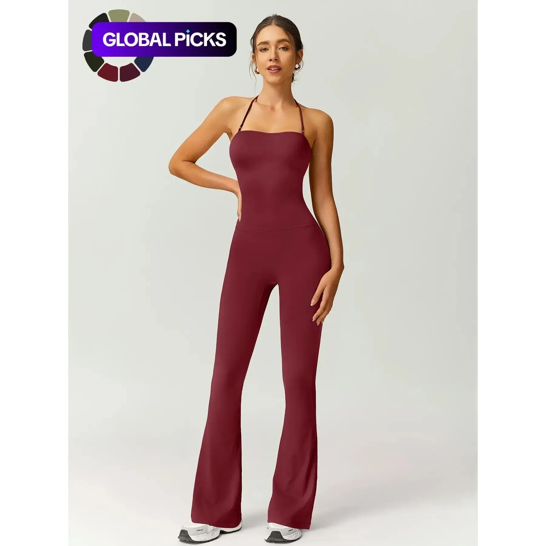 Women's Solid Color Flare Leg Sports Jumpsuit, Casual Comfy Breathable Jumpsuit for Yoga Gym Workout, Ladies Sportswear for Summer, Sporty Jumpsuit, Workout Jumpsuits, Tight Fitting Jumpsuit