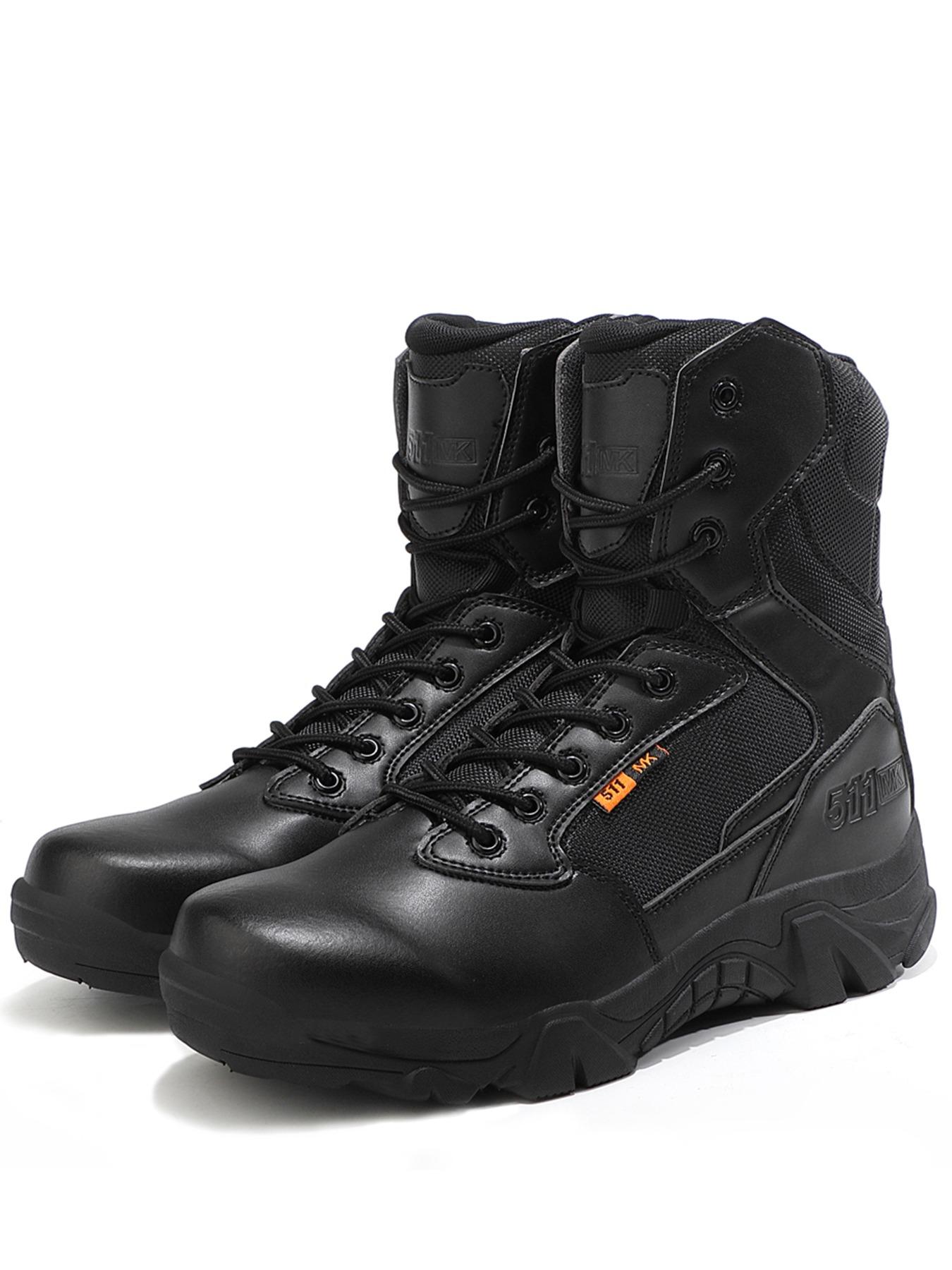 Men's Outdoor Thick-Soled High-Top Hiking Boots, Lightweight Comfortable Trekking Shoes, Side Zipper Lace-Up Men's Tactical Boots