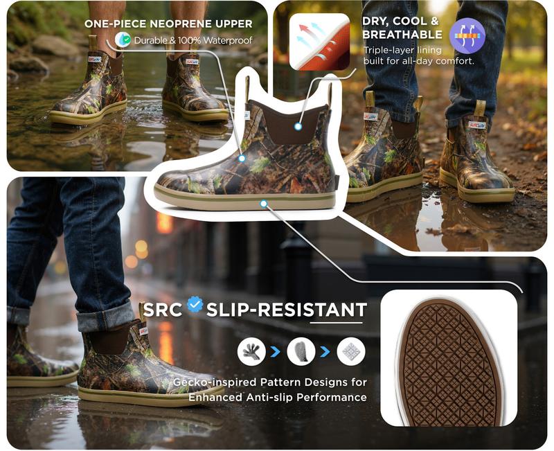 SUREWAY Men's Deck Boots Professional Non-Slip Fishing & Ankle Boating Boot Waterproof Rain Boots, Lightweight Neoprene Rubber Deck Boots