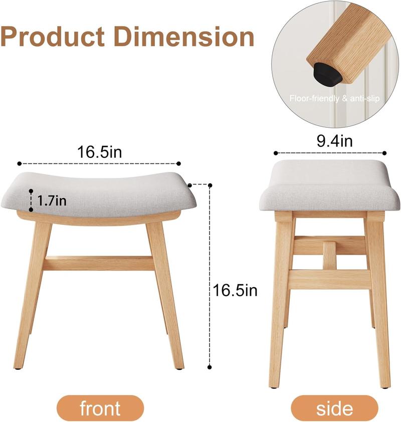 Solid Wood Vanity Stool, Saddle Cushion Vanity Bench with High-Strength Rebound Sponge, Easily Assembly, Vanity Chair, Foot Stool, Makeup Stool for Bedroom, Entryway