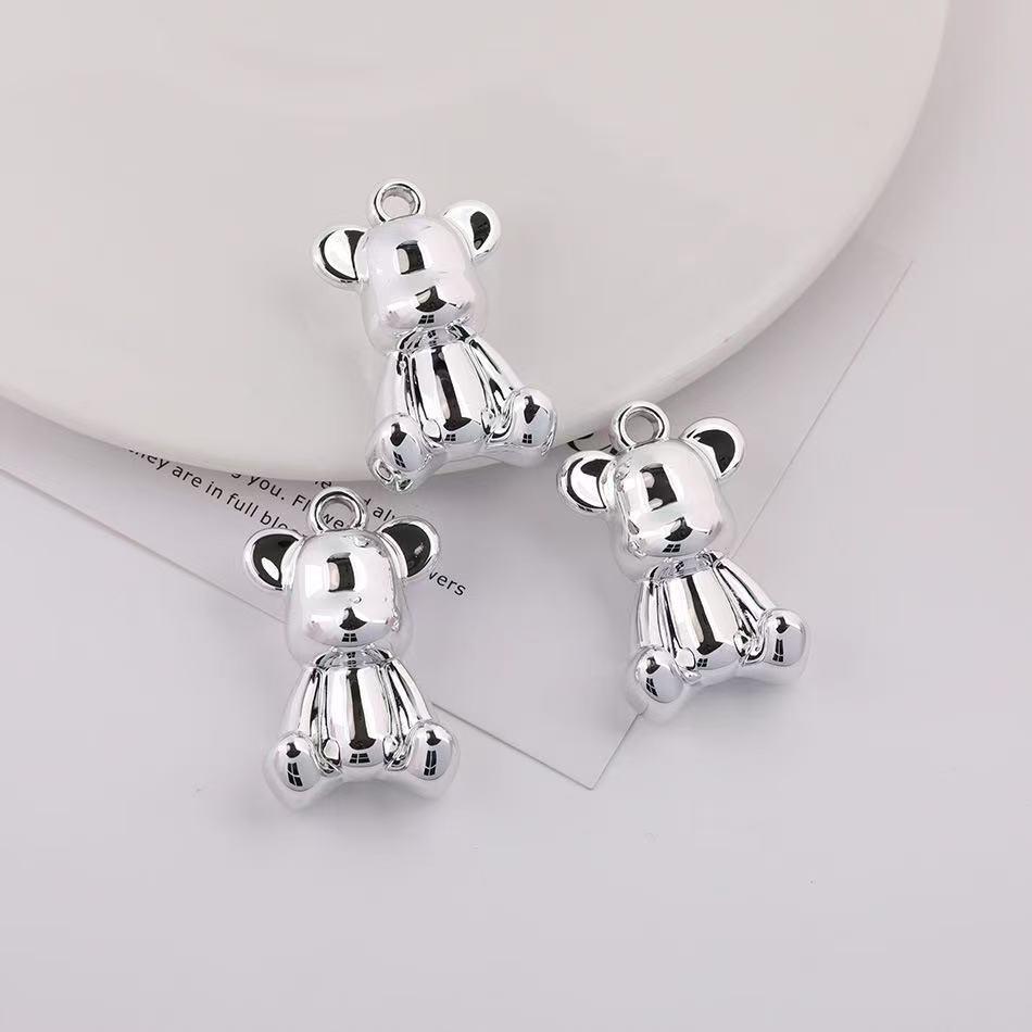 Electroplated Silver Color Bear Pendant DIY Craft Necklace, Hollow Acrylic 3D Charm, Handmade Jewelry Accessory, Unique Gift Idea