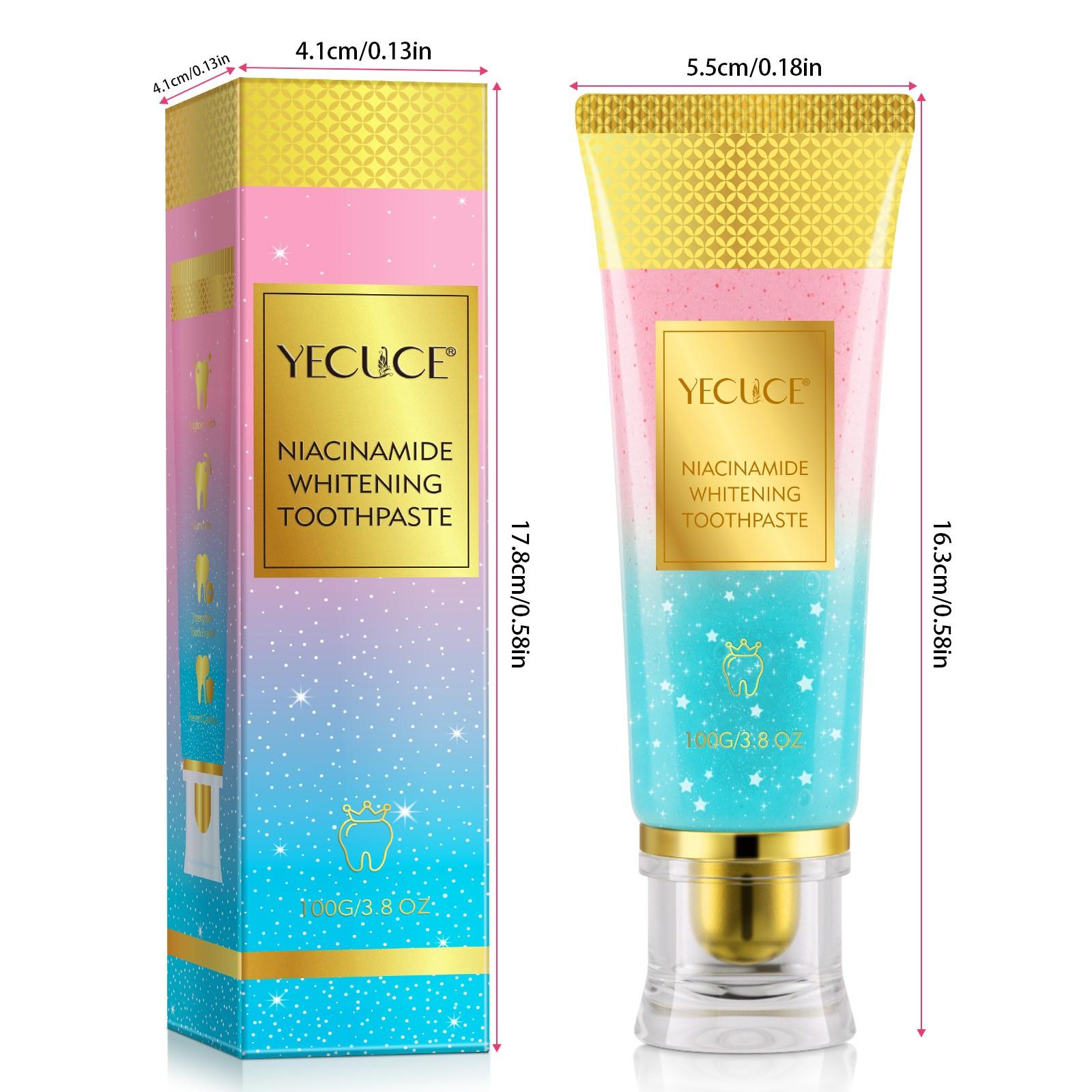 Yecuce Peach Scented Niacinamide Toothpaste, Fresh Breath, Basic Cleaning, Non-Flammable, No Ca Prop 65, Base Unit Count 1