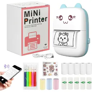 Mini Printer Portable, Portable Inkless Sticker Printer with 8 Rolls Paper, Bluetooth Thermal Printer for Journaling, Photos & Gift Giving