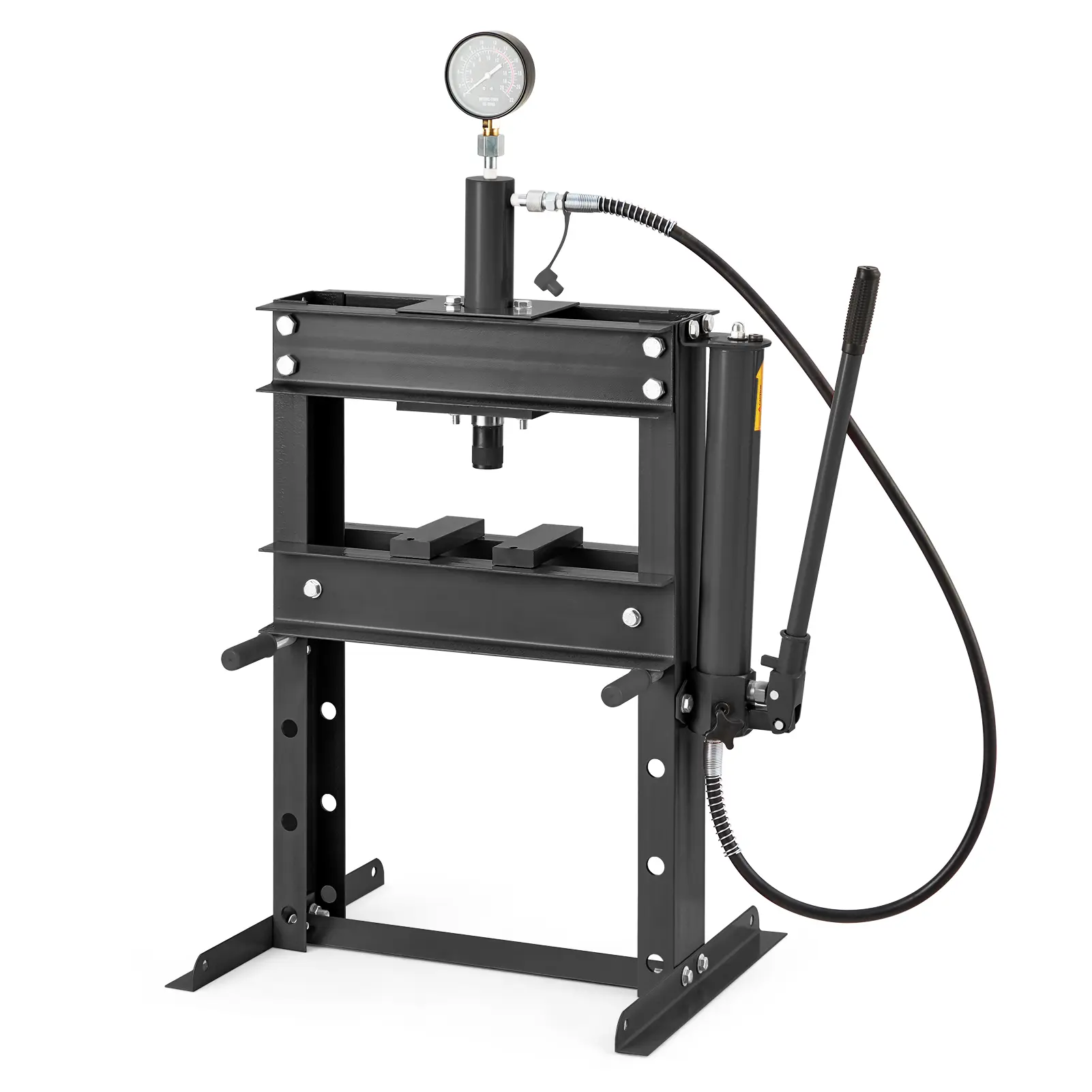 Hosslly 10-Ton H-Frame Benchtop Shop Press, ASTM Steel Frame, Built-in Pressure Relief Valve, Ideal for Brake Calipers, Bearings Work & Bushing Installation, Black, Pressure Valve