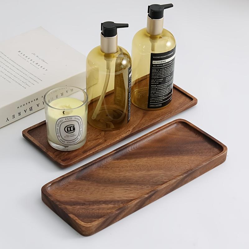 1pc Natural Walnut Wood Rectangular Tray - 11.8-Inch Large Bathroom Countertop Organizer, Oval Rectangular Bath Sink Storage Rack with Polished Natural Grain