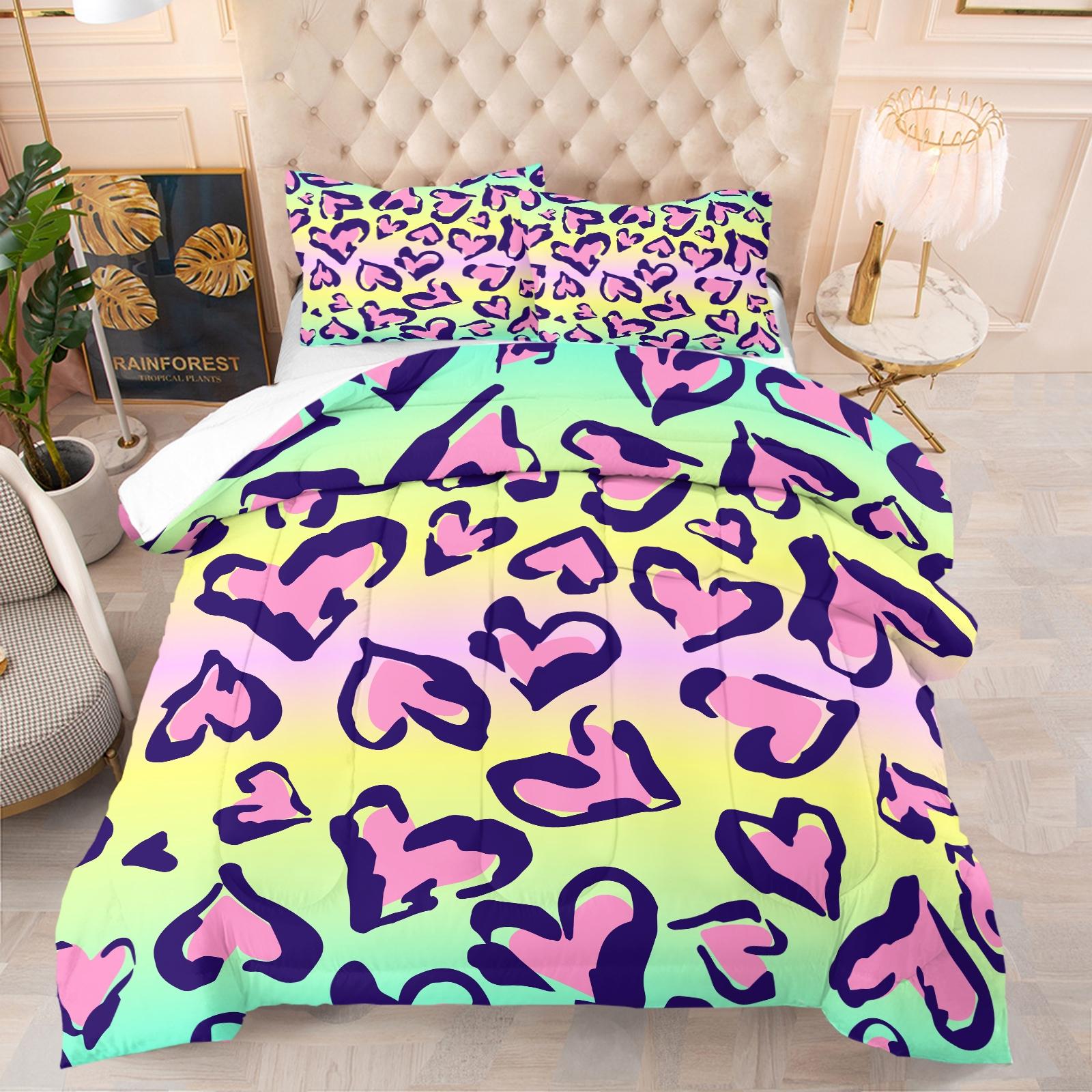 2/3 Pcs Classic Leopard Print Comforter Set (with Filling, without Pillow Insert), All-Season Machine Washable Pet Hair Resistant Bedding, Portable Decor For RV, Dorm And Travel