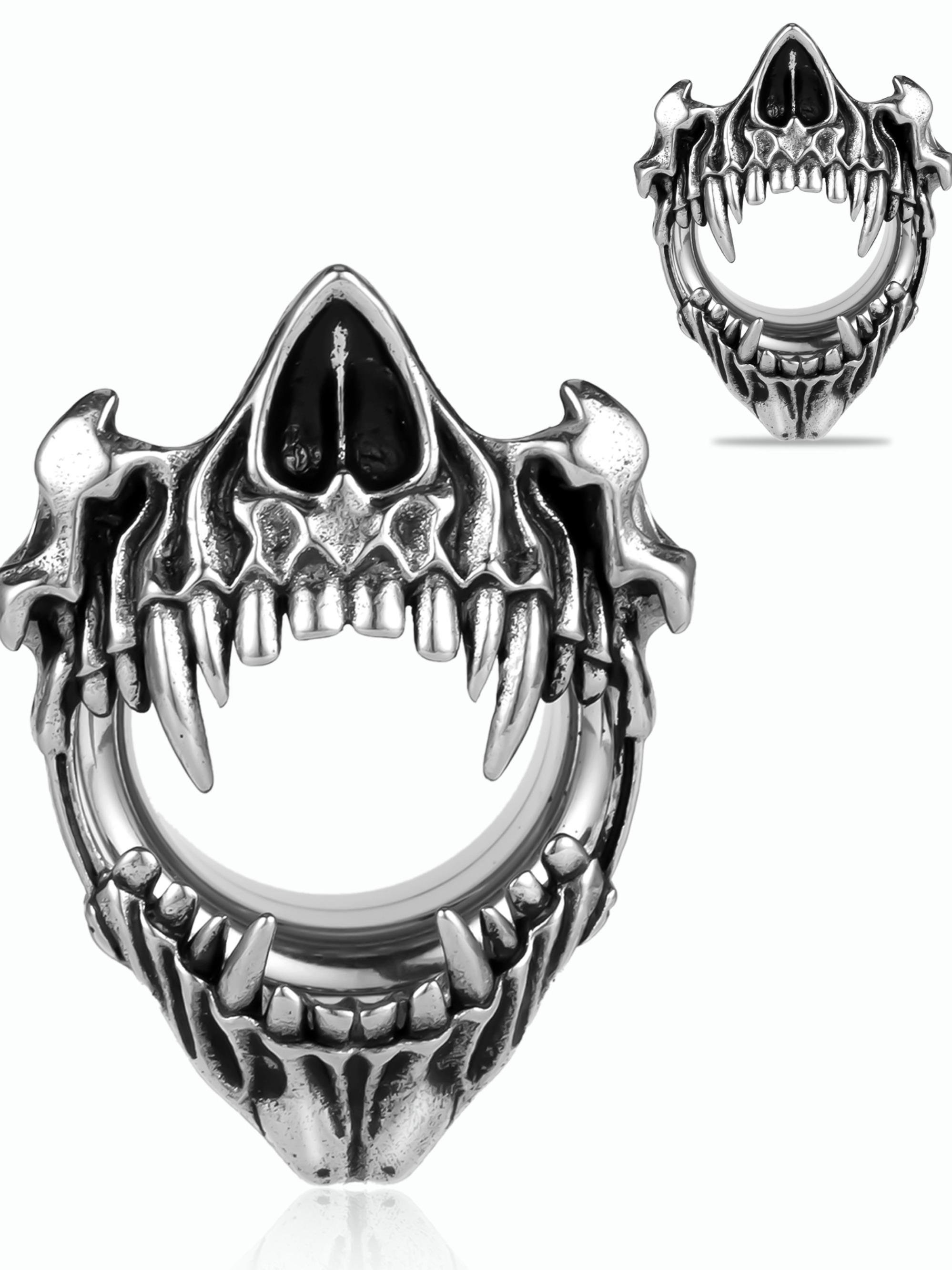 vanku 2pcs Gothic Skull Ear Tunnels, 316 Stainless Steel Halloween Punk Piercing Gauges, Casual Style for All Seasons, Plain Design