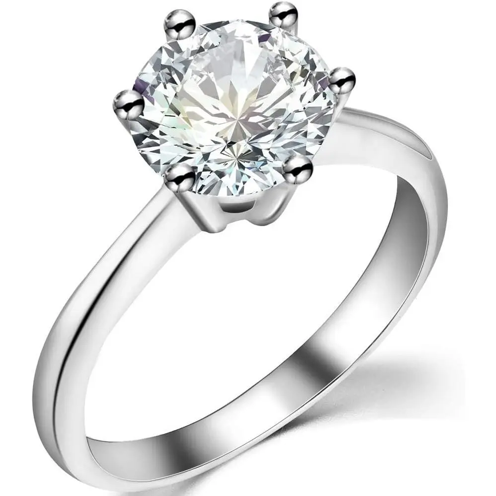 Stainless Steel 1 to 4 Carat Cubic Zircon Simulated Diamond Solitaire Wedding Engagement Ring