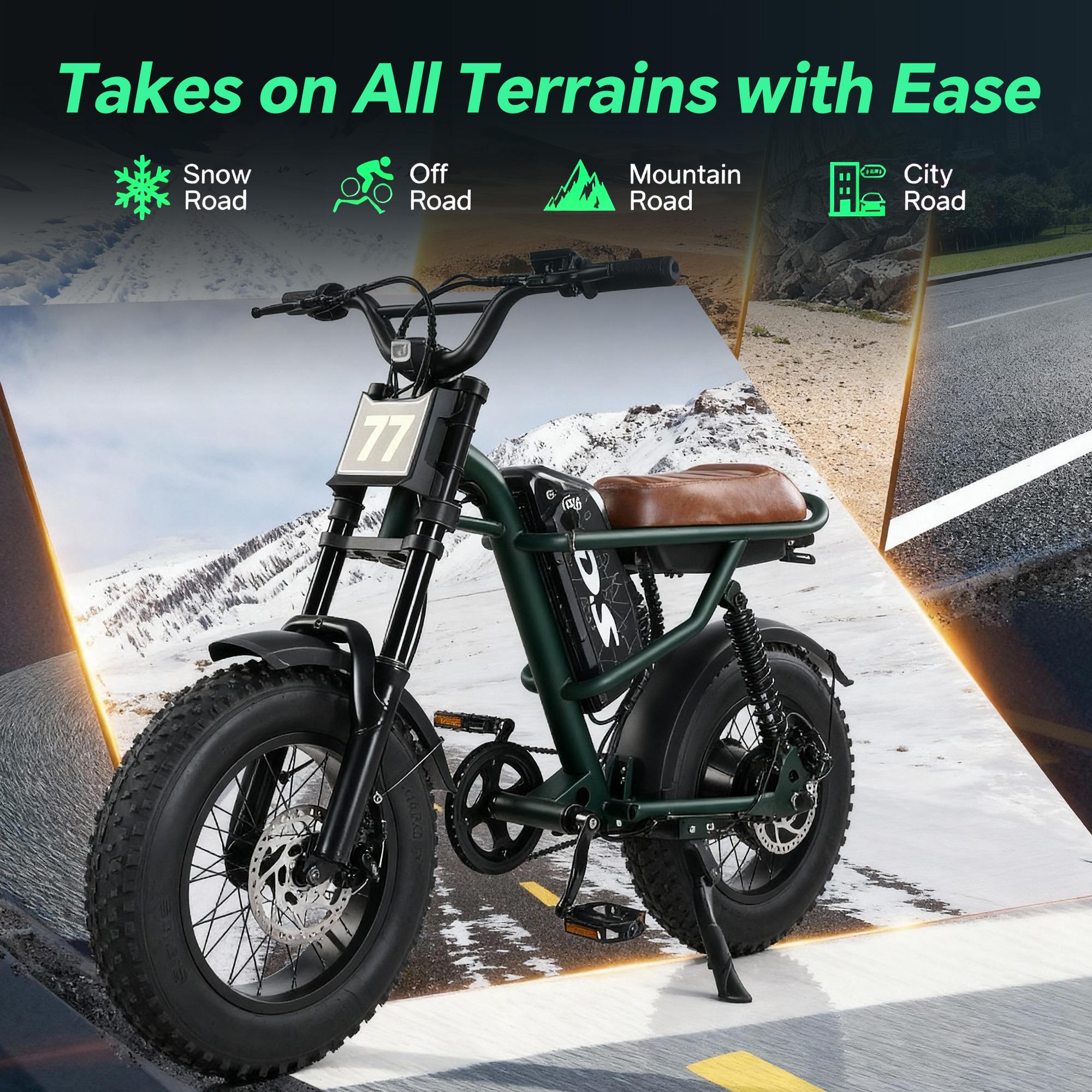 Electric Bike,Equipped withHigh Carbon Steel Frame, Full SuspensionSystem,28mph Top Speed,48V 1000W, PedalAssist Range of 30-70 Miles,16-lnch All-TerrainTires,Off-Road Motorcycle. Ebike cool and stylish