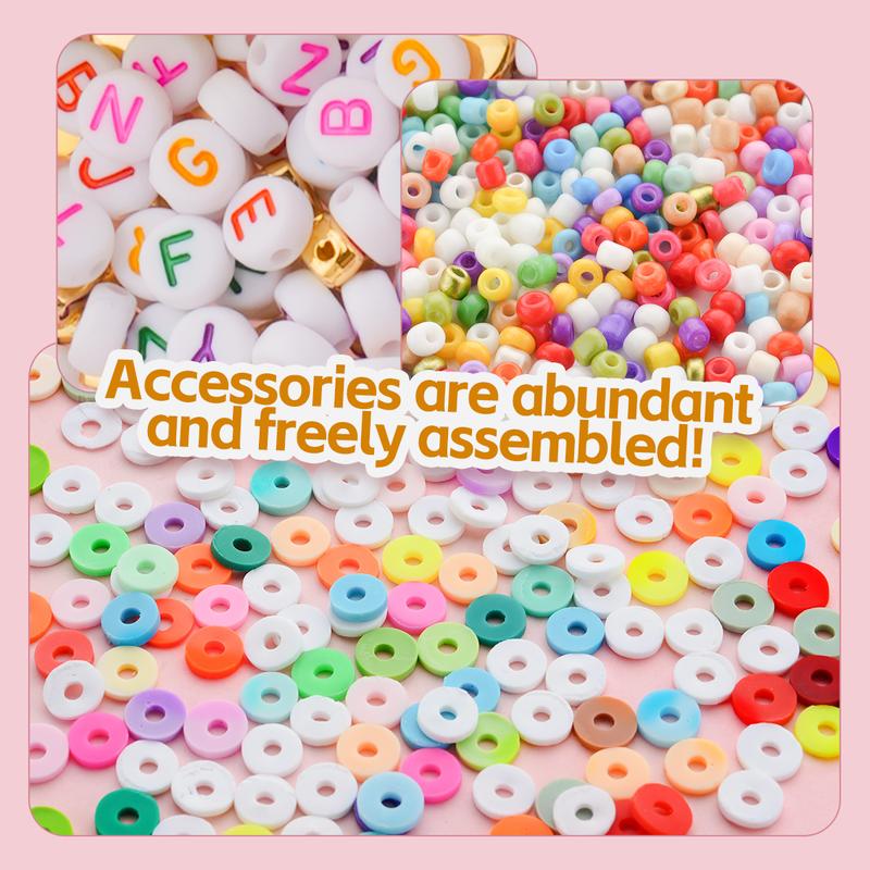 New 6-Compartment Mixed Color Clay Bead Friendship Bracelet Kit with Tools, DIY Jewelry Making Accessories for Bracelets and Necklaces, Children's Gift and Parent-Child Activity Crafts