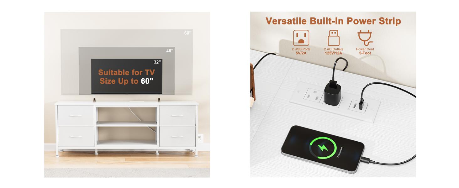 【BF&CM】AOWOS Dresser TV Stand for 50/55 inch TV, Wide Dressers & Chests of Drawers with Charging Station & 4 PU Drawers Storage, Console Sofa Table for Bedroom, Living Room 【BF&CM】AOWOS Dresser TV Stand for 50/55 inch TV, Wide Dressers & Chests of Drawers with Charging Station & 4 PU Drawers Storage, Console Sofa Table for Bedroom, Living Room