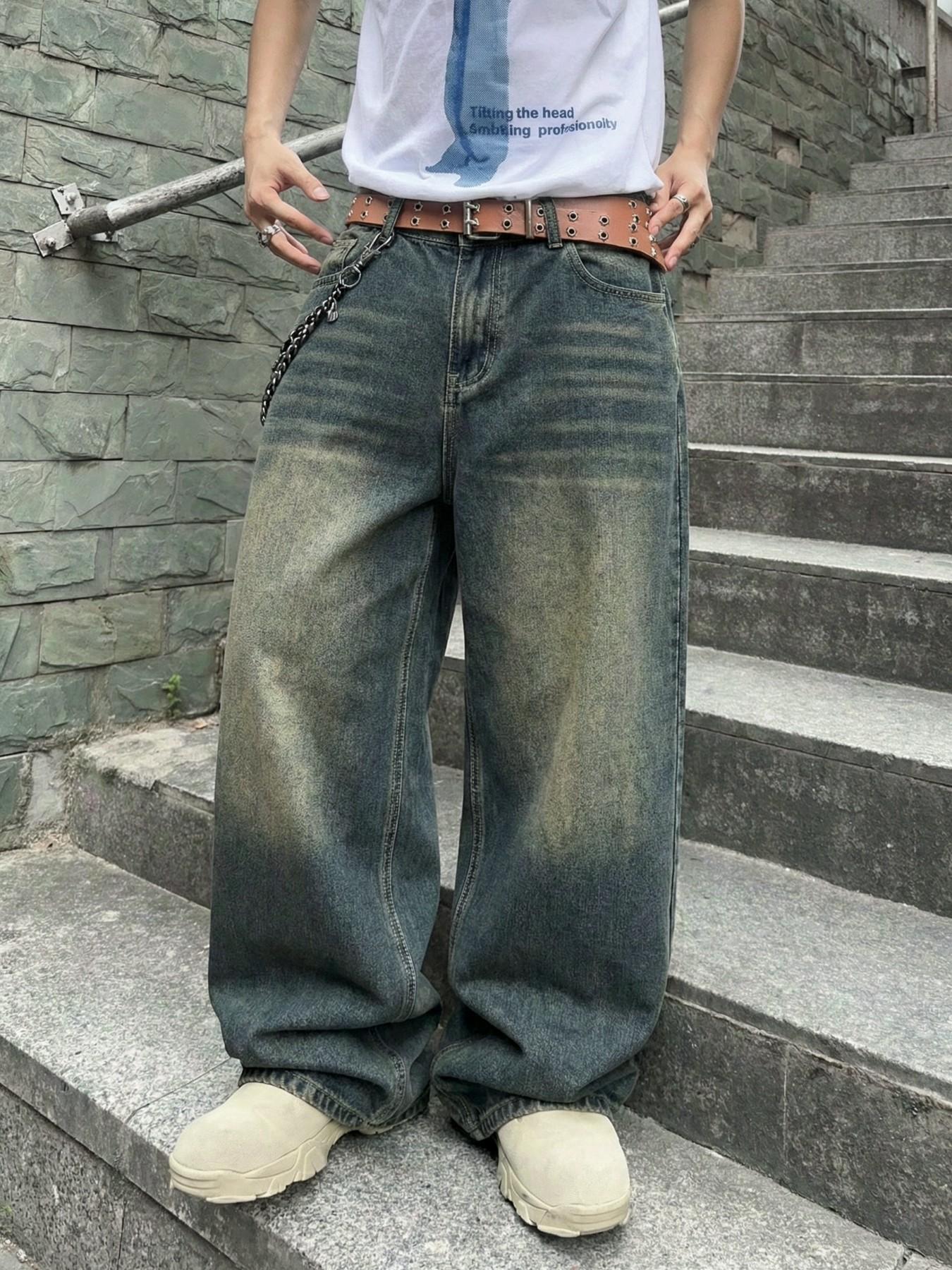MOVRA1 Men's Vintage Washed Loose-Fit Relaxed Fit Wide-Leg Jeans, Long Y2K Streetwear Casual Pants, Perfect Gift Boyfriend or Husband