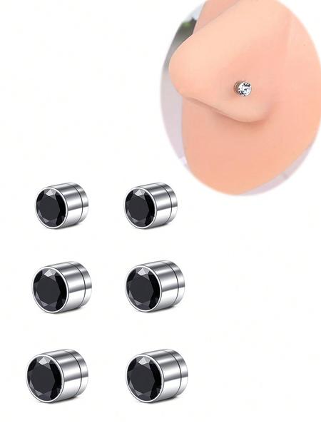 6pcs Magnetic Fake Nose Stud, Fake Nose Piercing Silver Gold Clip On Earring Nose Piercing Kit