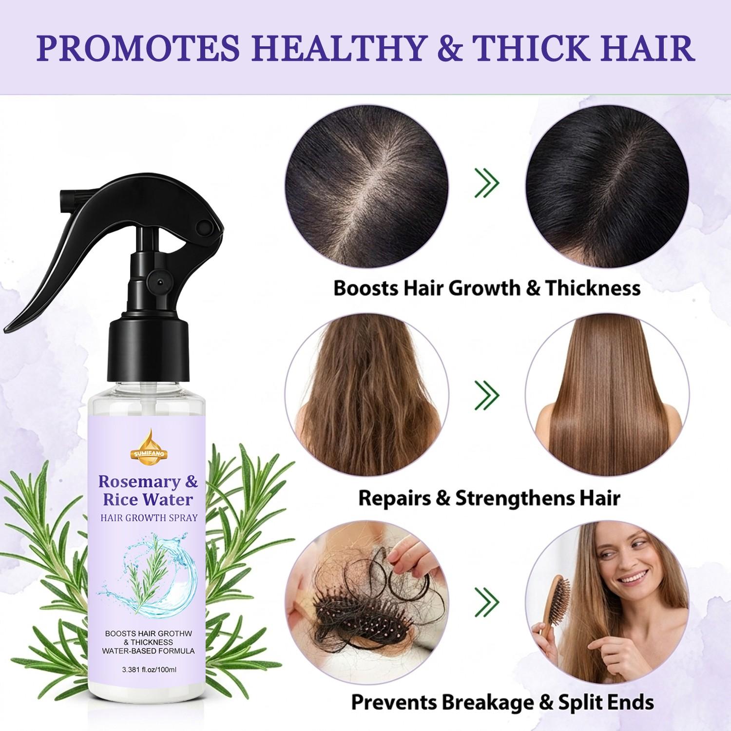 SUMIEANG Rosemary Rice Water Scalp Spray 100ml | Rosemary stimulates hair follicles + rice water nourishes hair roots, promoting hair growth | Water-based formula is refreshing and non-greasy, increasing hair volume and strengthening hair strands.