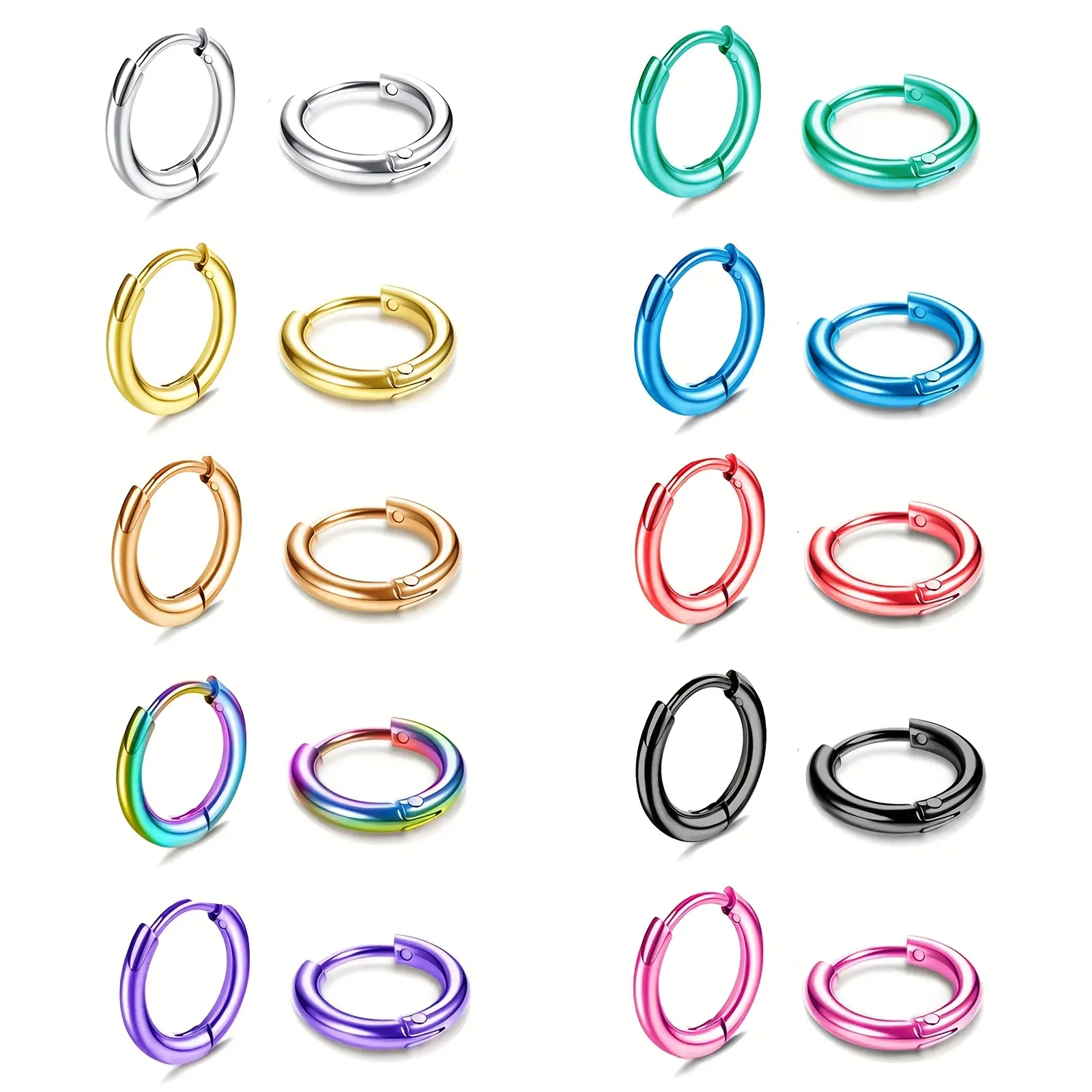 20pcs Multi-Color Minimalist 304 Stainless Steel Huggie Earring Set, Cool Earring Set, Suitable for Both Men And Women, Suitable for Daily Or Party Wear, Can Be Given As Gifts to Friends