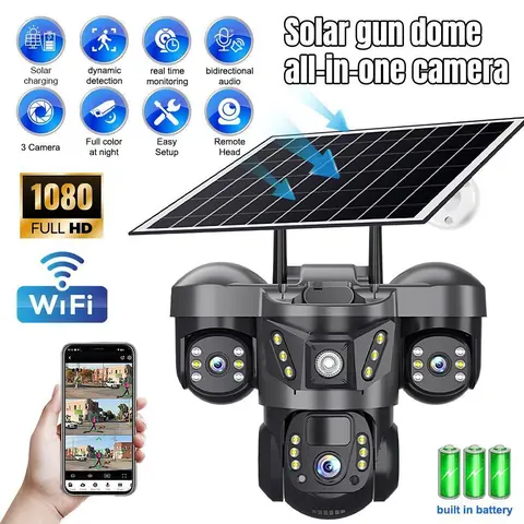 【Black Friday】15MP 8K WiFi IP Digital Camera - 3-Lens PTZ Outdoor Waterproof Plastic Shell Security Cam, V380 Pro with Audio Card, Easy Connection & Installation, Local Surveillance, Smart Home HD Night Vision CCTV, Protection, Yes