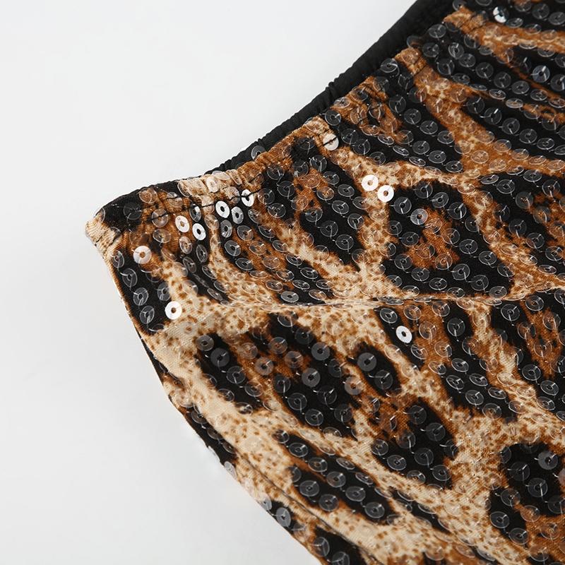 Women's Leopard Print Sequins Low Waist Shorts Y2K Street Fashion Sexy Party Festival Shorts Spring Summer Women's Clothing Womenswear Bottoms