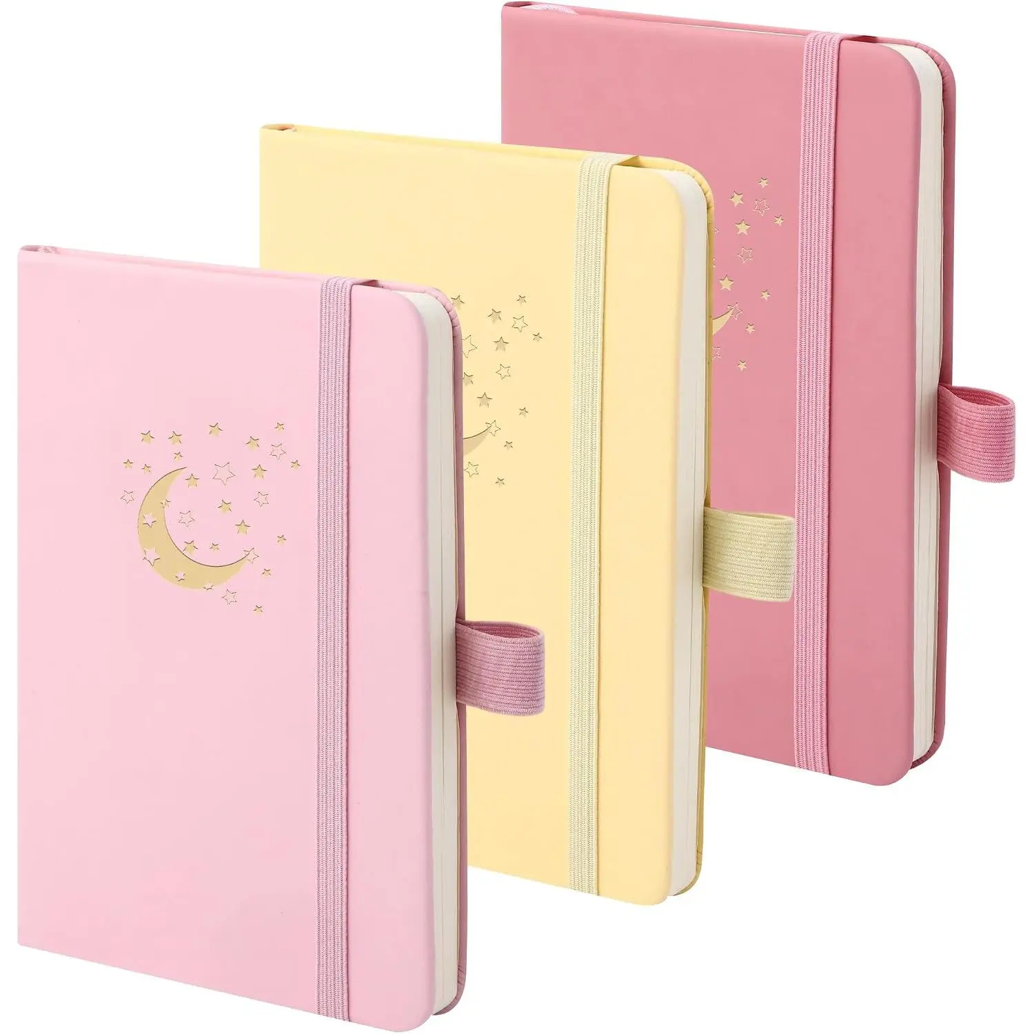 3 Pack A6 Mini Pocket Hardcover Vegan Leather Journal Notebooks | College Ruled Lined Aesthetic Moon   Stamping with  Pocket Pastel Small Journal Notebook, 200 Pages, 3.7"x5.7"