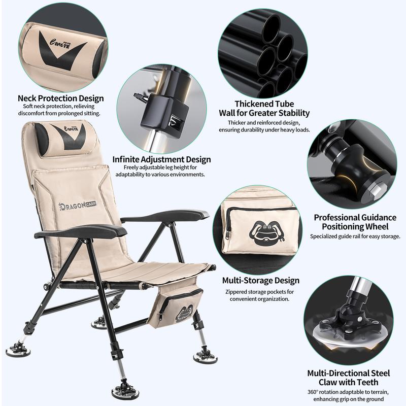 Ultralight Foldable Camping Chair with 180° Reclining Backrest, Anti-Slip Steel Claws for All-Terrain Use - Perfect for Camping, Fishing, Beach Relaxation & Napping