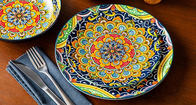 vancasso 12/16/18/24 Pieces Dinnerware Sets, Plates and Bowls Set, Porcelain Dishes Set for 4/6, Microwave and Dishwasher Safe, Scratch Resistant, Bohemian Style Dining Ware Service for 6, Series SIMI