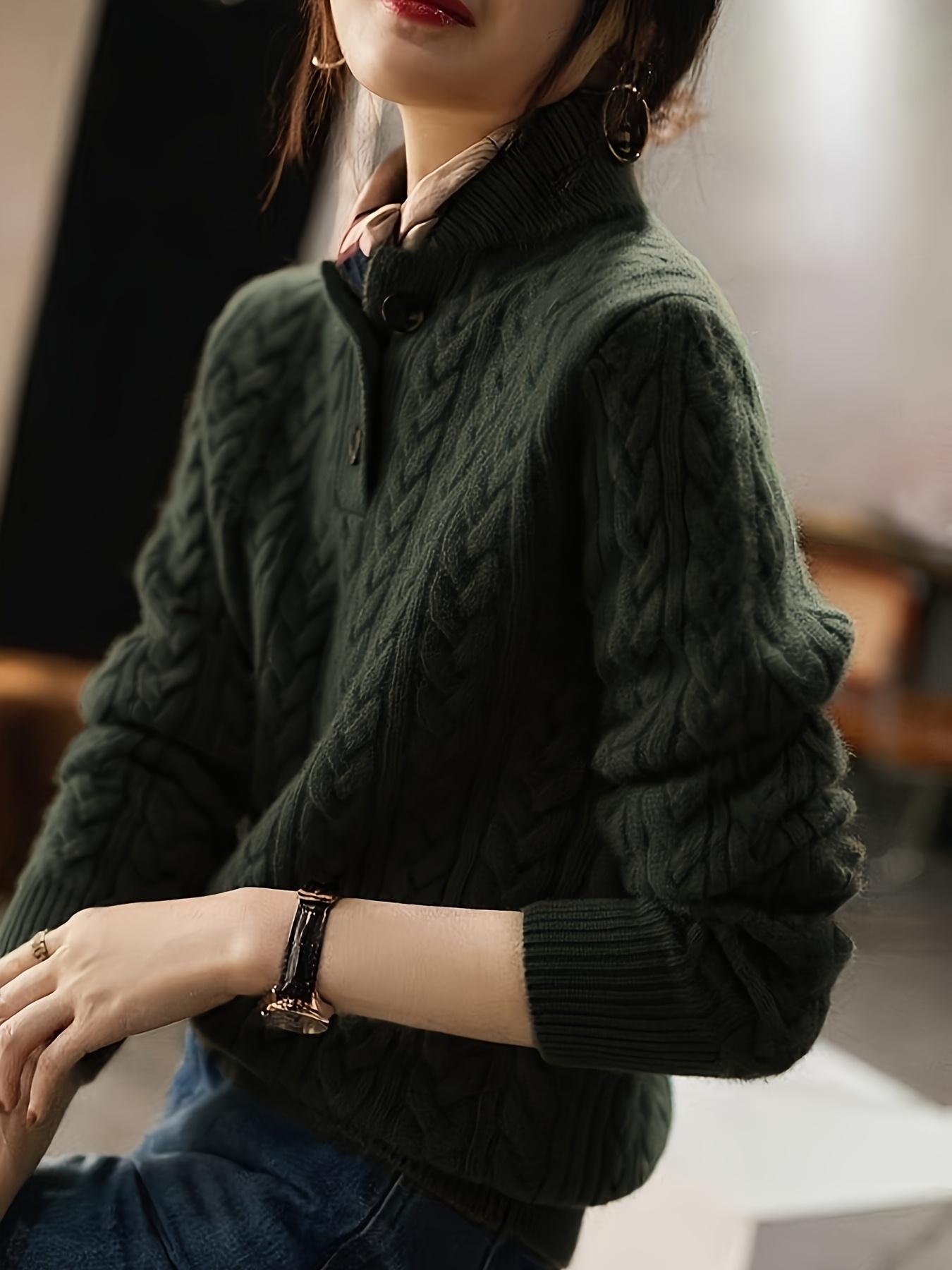 Vintage Knit Sweater for Women, Half-Open Neck Design, Button Detailing, Perfect for Fall & Winter, Versatile Fashion Piece, Knitwear