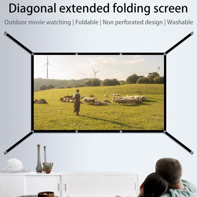60-72-84-100-120-150 inches, multifunctional double-sided, easy to clean, soft white portable, 16:9 high-definition foldable indoor/outdoor projection screen, with portable bag, suitable for home theater, camping, Projector screen