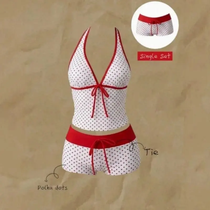 Korean Aesthetic Bikini Set Ladies V Neck Tie Side 2 Piece Swimwear High Cut Slim Bodycon Summer Beach Bathing Suit