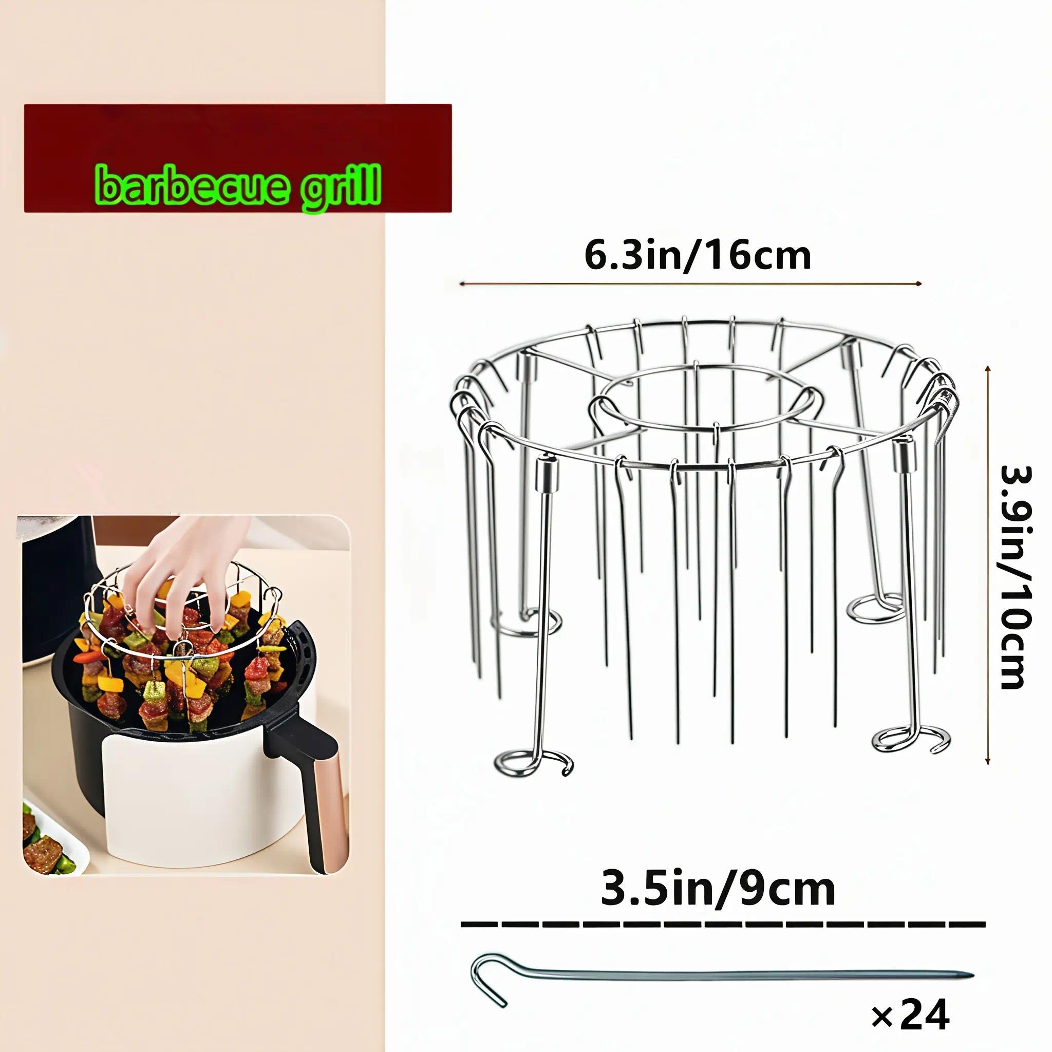 2026 Modern Vertical Skewer Stand with 24 Sticks, Fits 3QT–6QT Air Fryers, Ovens and Small Grills, Delivers Balanced Heating, Avoids Charring, Great for Grilling Kebabs, Veggies & Sausages, Useful Kitchen Accessory