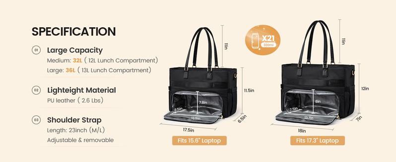 LOVEVOOK Lunch Tote Bag for Women,15.6 Inch&17.3 Inch Large Capacity Work Bag with Laptop Compartment, Teacher Tote Bag with Zipper, Handbag Insulated Bag Leakproof for Nurse, Office, College,TikTokShopStockUp