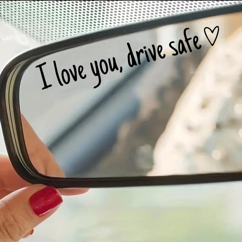 4 Piece Letter Pattern Car Rear View Mirror Stickers, 'i Love You, Drive Safe' Vinyl Stickers, Women's Car Accessories, Gift for Girlfriend/BF/wife