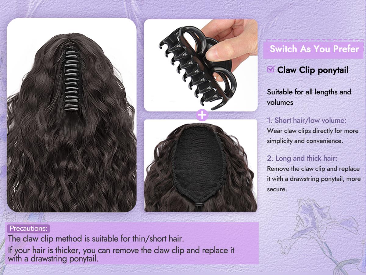 Isaic Hair 18 Inch Clip In Ponytail, Ponytail Extensions, Short Ponytail Women's Artificial Wig, Natural Fluffy Hair Volume for Daily Outing Wear