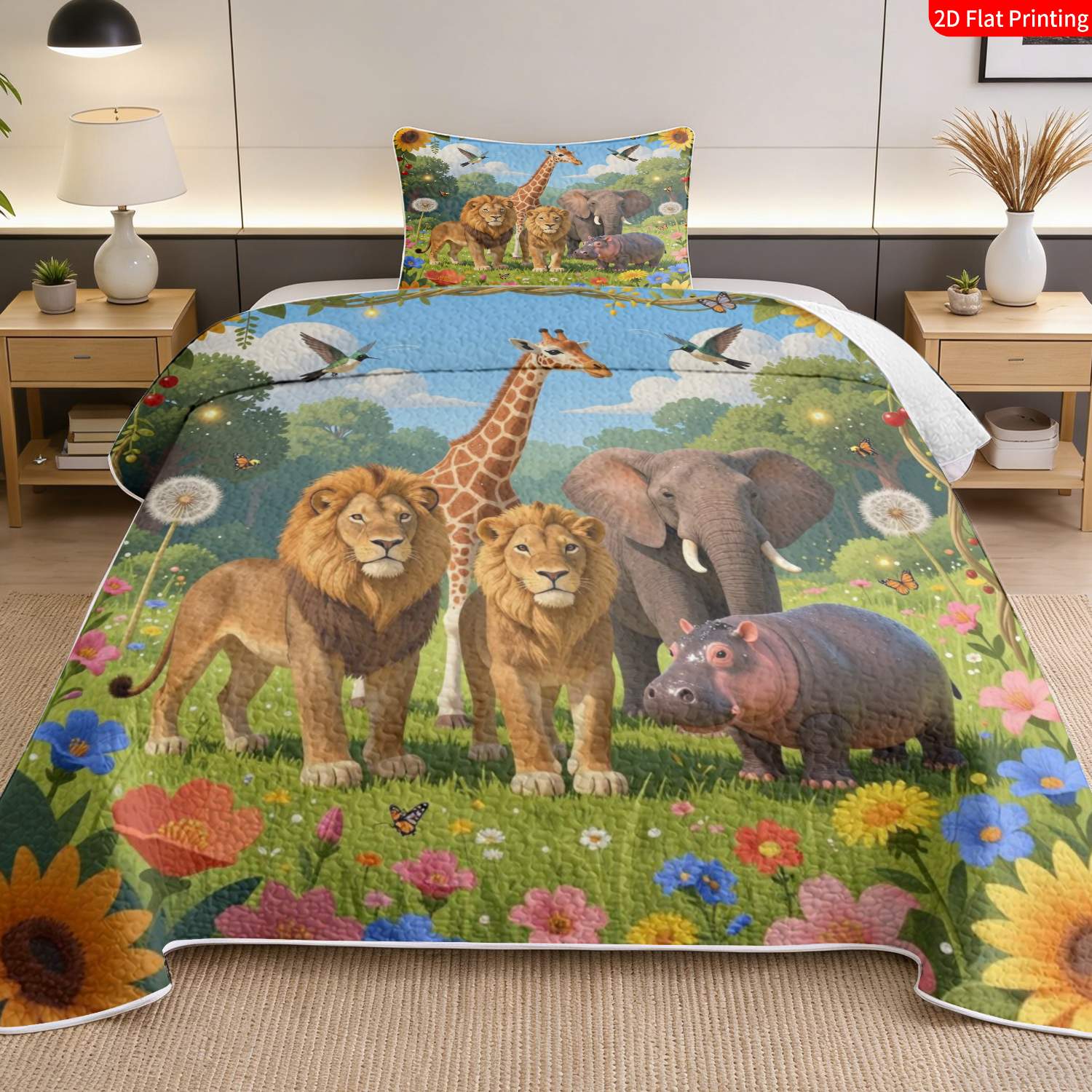 3 pcs, 2D Flat Print Jungle Animal Theme Bedspread Set, Soft and Comfortable, Multiple Sizes Available, Suitable for Gifting and Daily Use, Ideal for Creating a Cozy Home Atmosphere(1 bedspread , 2 pillowcases)