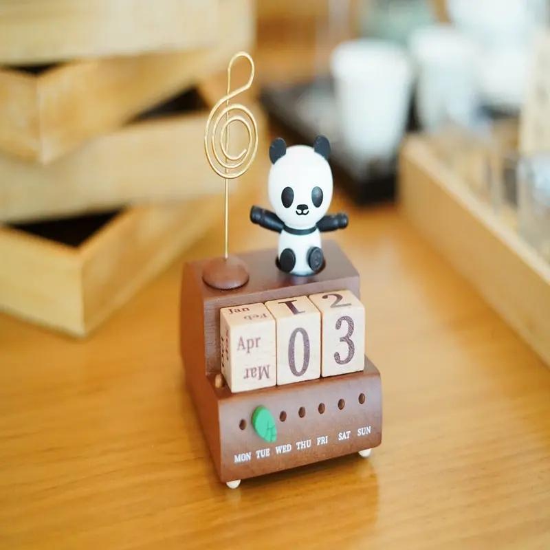 Wooden Panda Calendar Music Box, Desktop Bedroom Ornaments, Unique Decorative Gift, Perfect for Home & Office Decoration