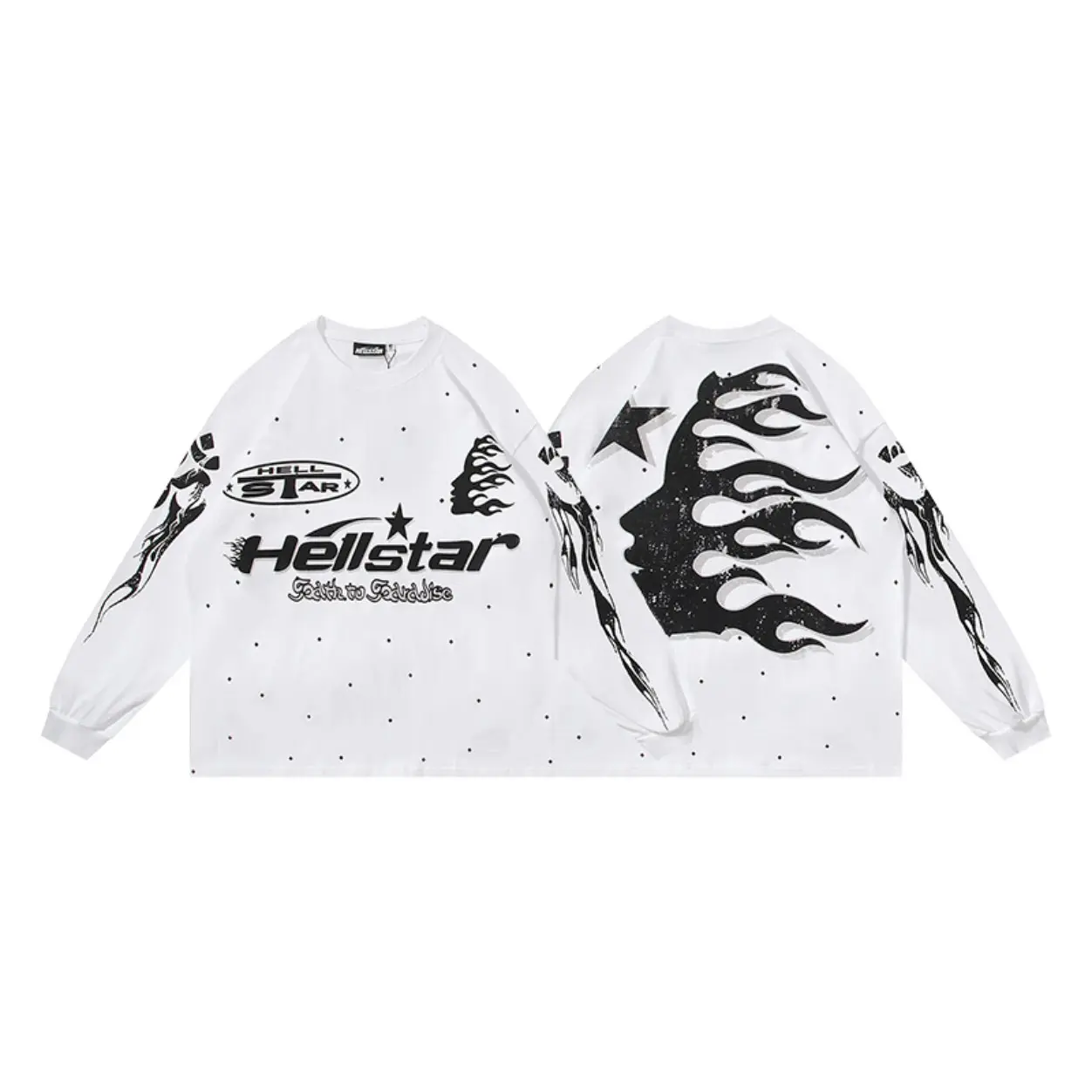 HellStar Men Vintage Acid Washed Long Sleeve Tee Oversized Retro Graphic Print Crewneck T-Shirt, Y2K Hip Hop Gothic Streetwear Casual Tops for Men Teens, Music Festival, Concert, Skate Punk, Daily Street & Outdoor Outfit