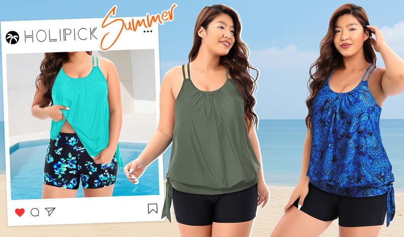Holipick Women Plus Size Two Piece Tankini Swimsuit Tummy Control Bathing Suits Blouson Tankini Top with Boy Shorts Holipick Women Plus Size Two Piece Tankini Swimsuit Tummy Control Bathing Suits Blouson Tankini Top with Boy Shorts