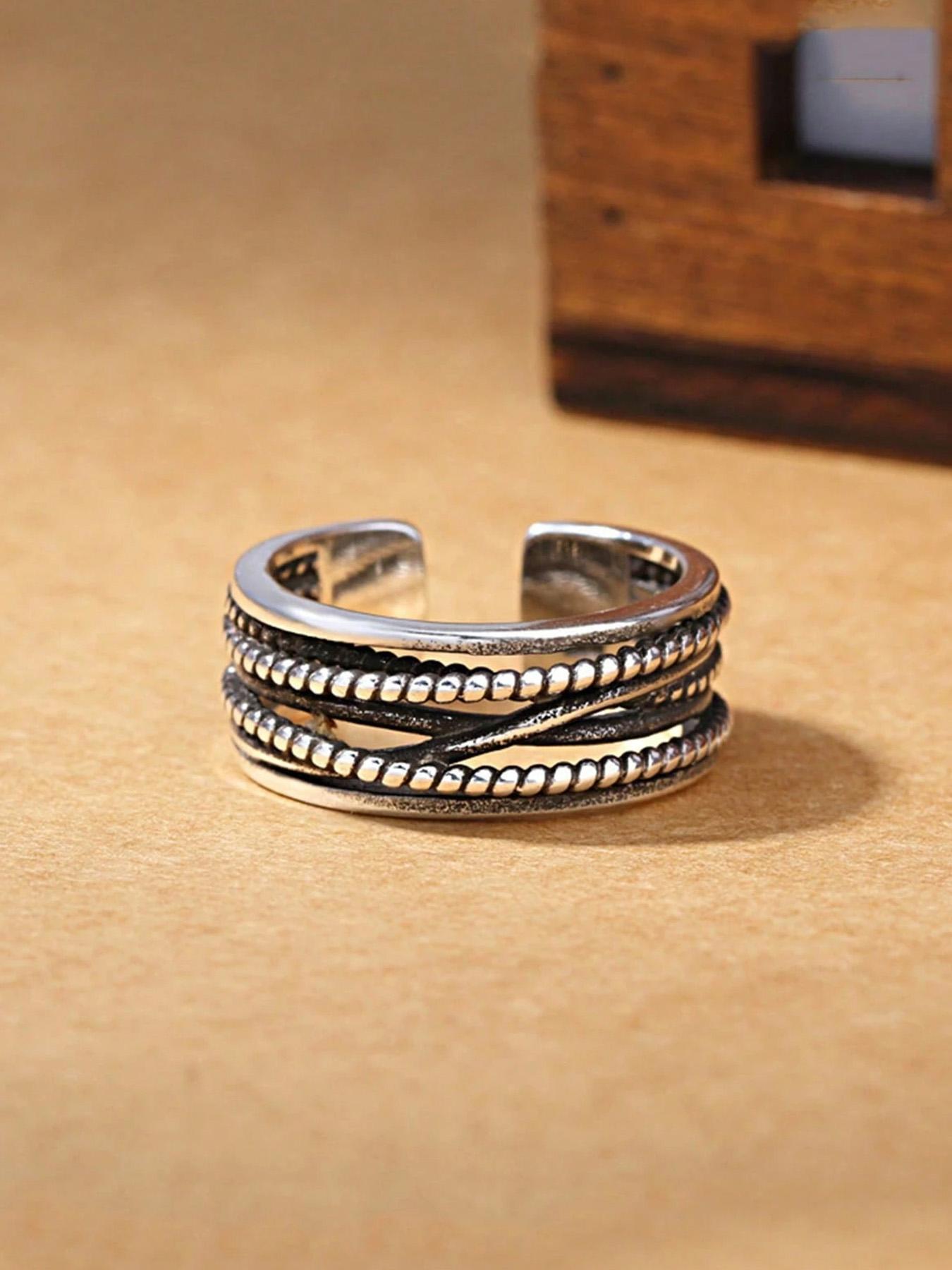 Vintage Royal Style Thumb Knitted Multi-Layer Open Ring, Copper Chain, Adjustable & Rugged Design, Casual Jewelry for Women