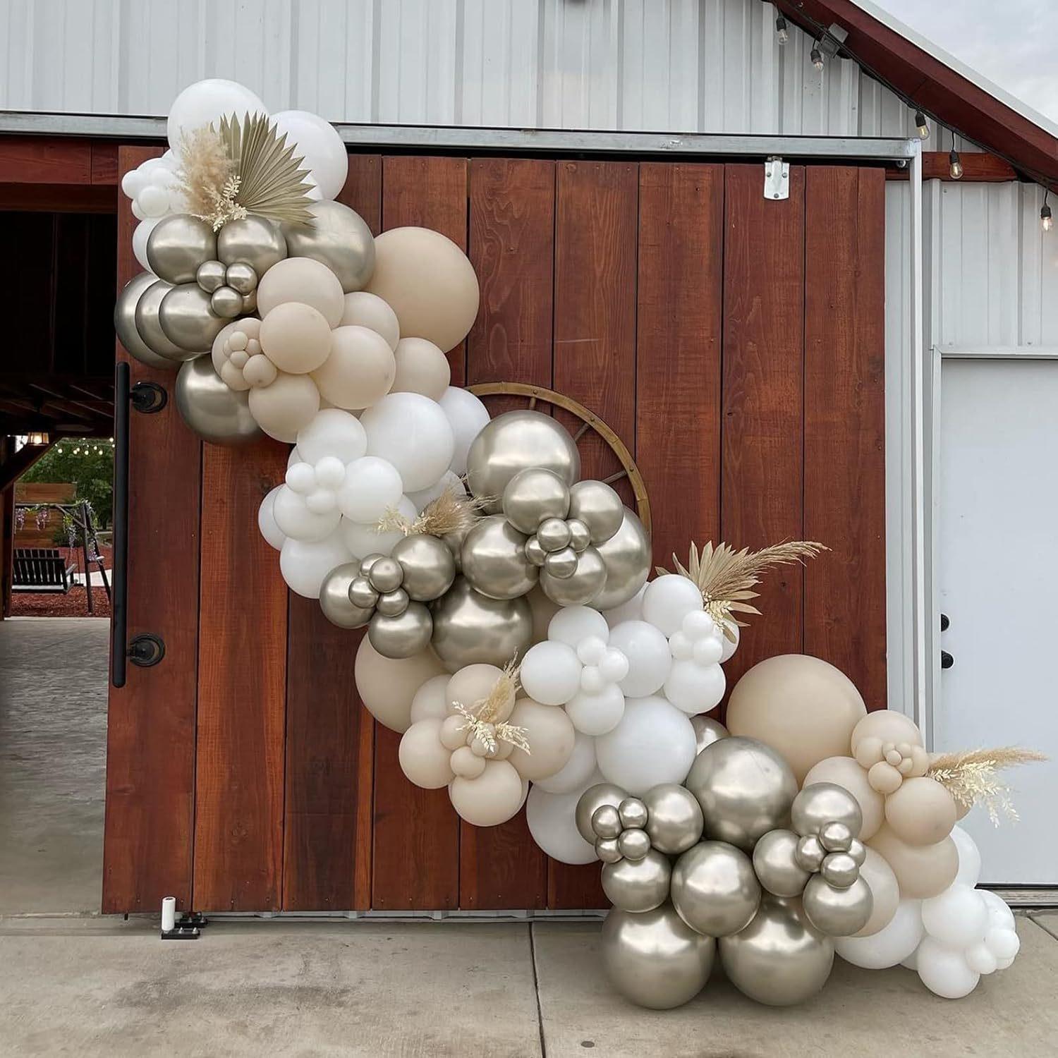 Boho Nude Beige Balloon Arch Kit - Neutral Bohemian DIY Easy Setup Garland Set for Wedding, Bridal Shower Photo Backdrop, Elegant Party Supplies