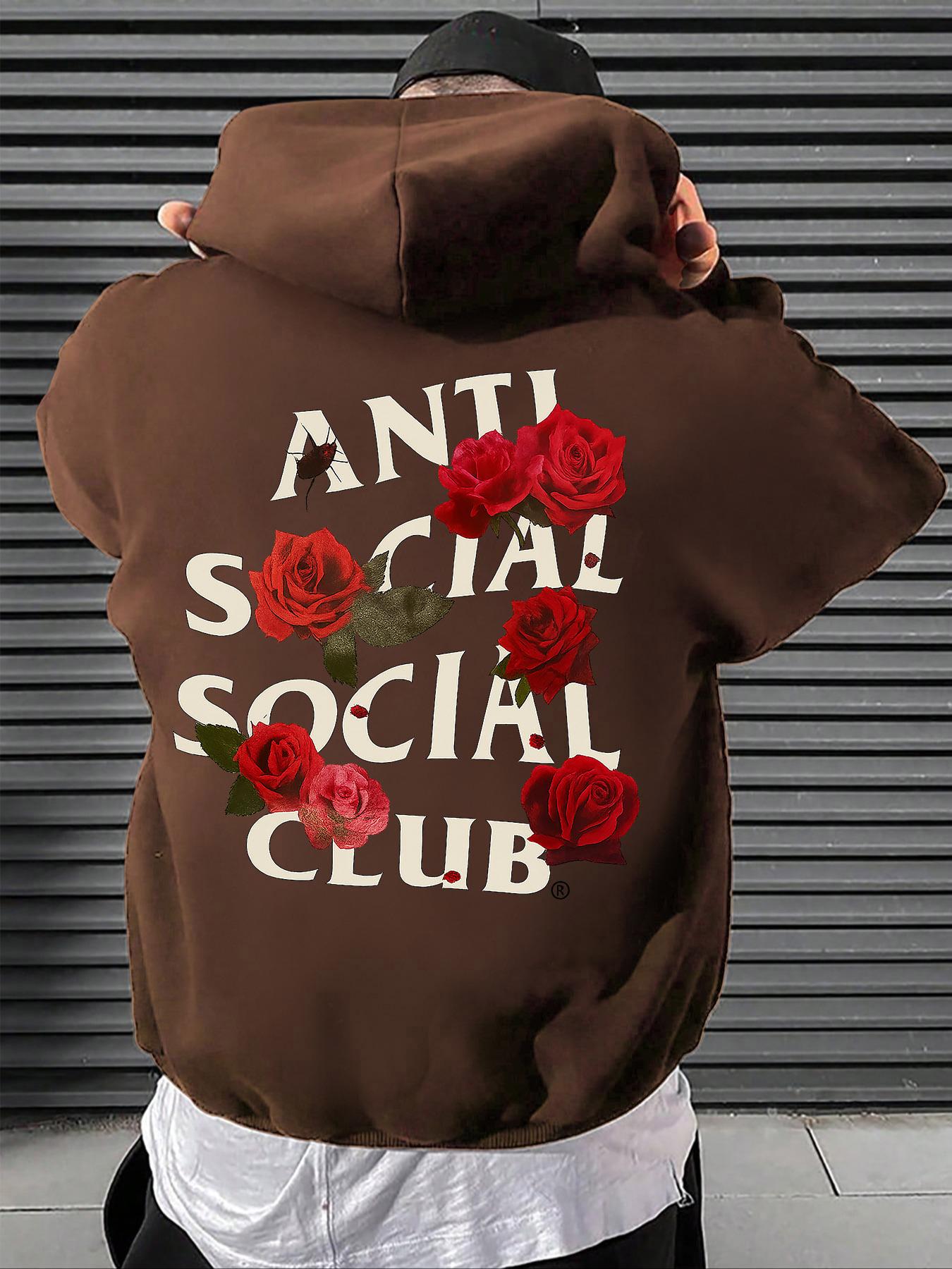 Men's Anti Social Social Club Print Hoodie, Long Sleeve Casual Fashion Sweatshirt, Kangaroo Pocket & Drawstring, Streetwear Gift
