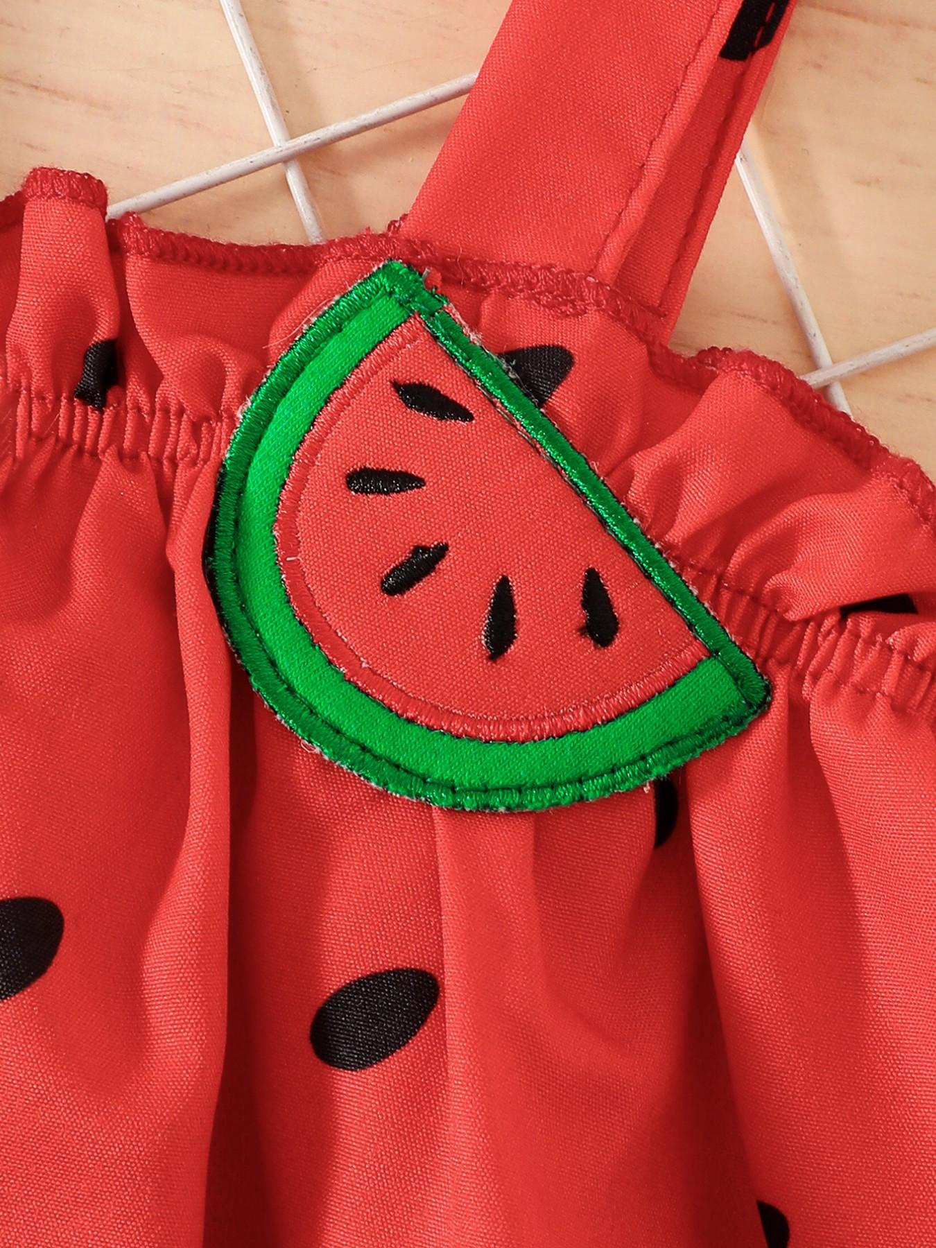 Girls' Watermelon Three-Piece Set, Tank Top Dress, Shorts, Headband, Summer Cute Fruit, Baby Girls' Fashion Accessories