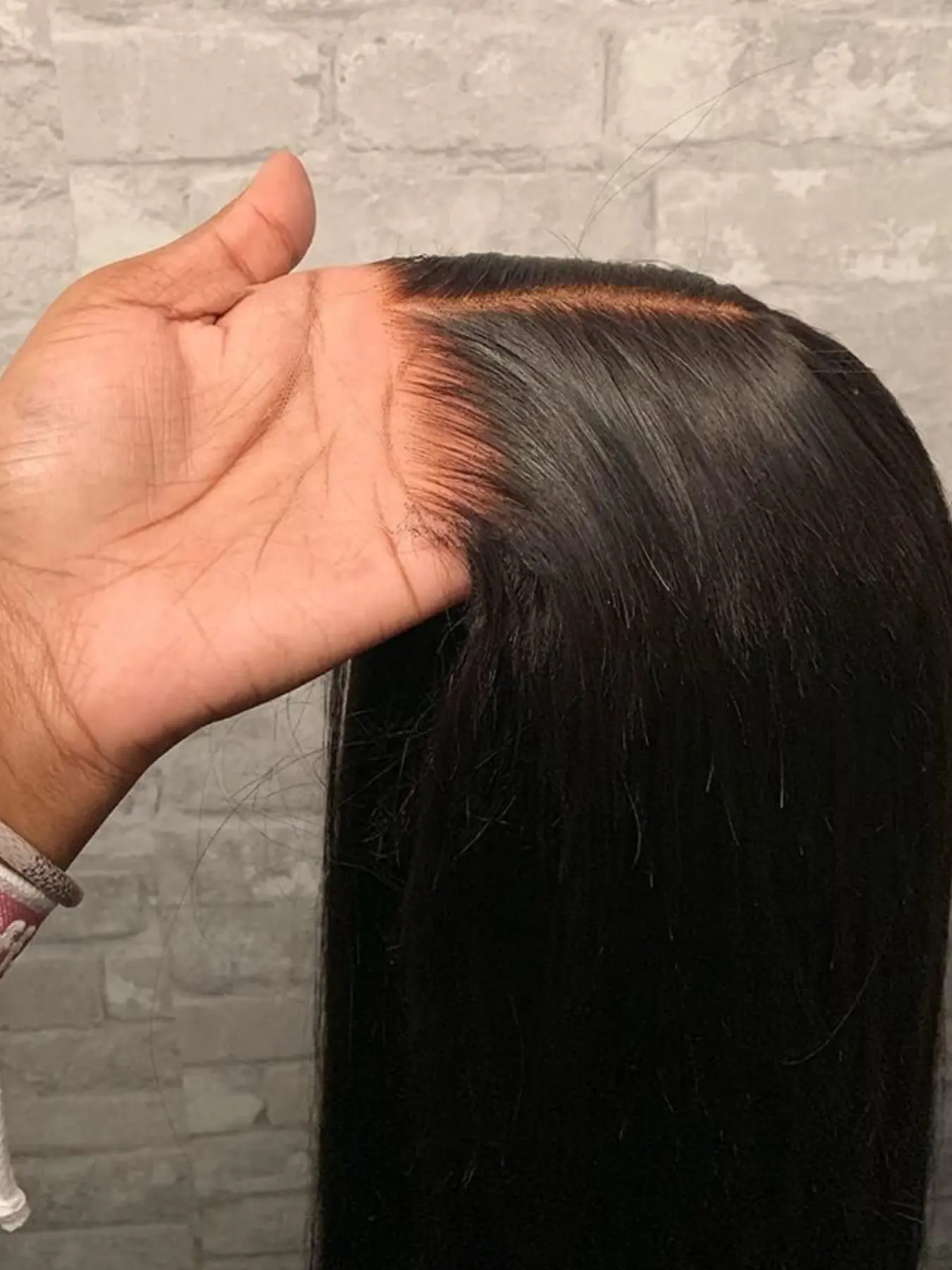 Wear And Go 4x4 Closure Lace Wig Synthetic Hair Pre‑cut Pre‑plucked with Natural Hairline 200% Density Natural Black Straight Glueless Wig for Women Daily Wear