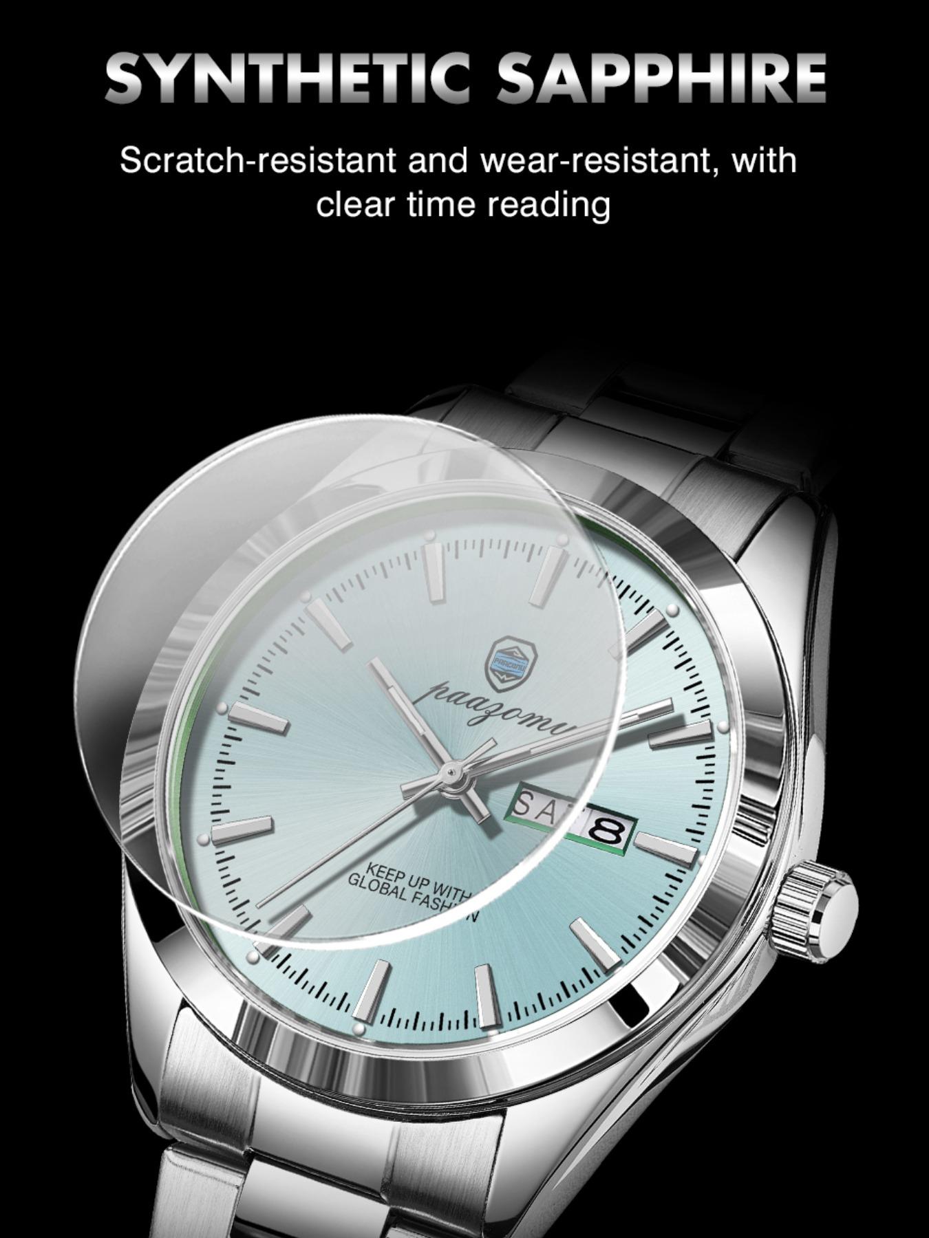 Paazomu 2026 Men's Watch, Original Quartz, Waterproof, Luminous, Stainless Steel, Automatic Date, with Box, Fashionable Design