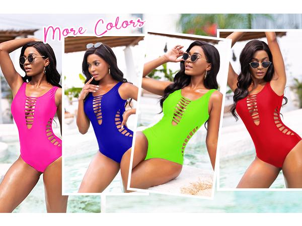 Aqua Eve Women Sexy One Piece Swimsuits Plunge Deep V Neck Cutout Bathing Suits