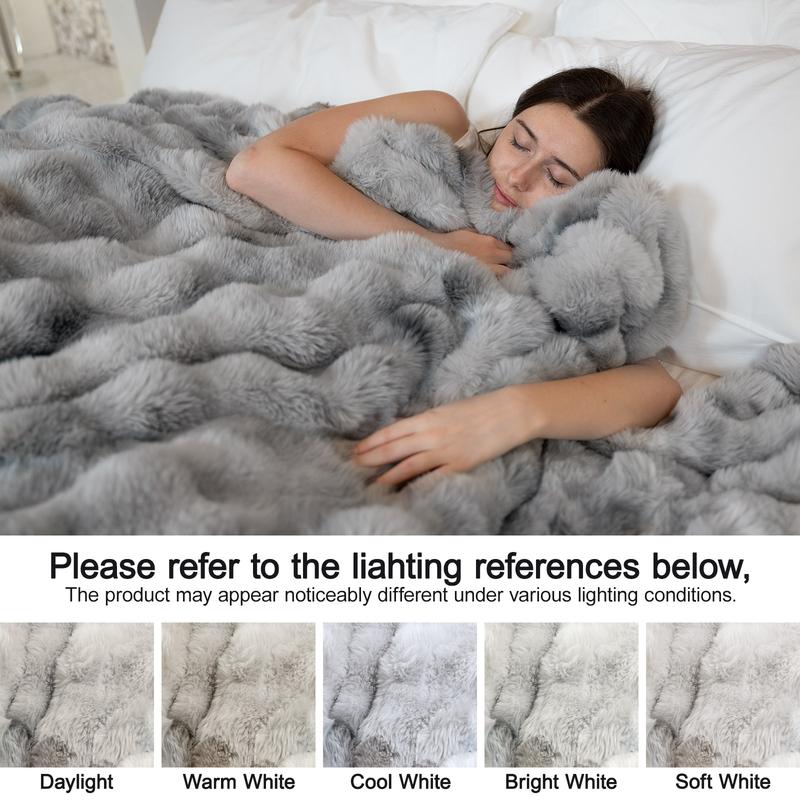 SpottedCozy | Cow Print Faux Fur  Blanket & Ultra-Soft Dual-Sided Bubble Blanket | Throw Twin | Plush Weighted Fuzzy Blanket for Sofa, Bedroom, Living Room, Super Soft Warm for Adults Kids Girl Gifts Bedroom Couch Sofa Travel, Black/Pink/Camel/Gray