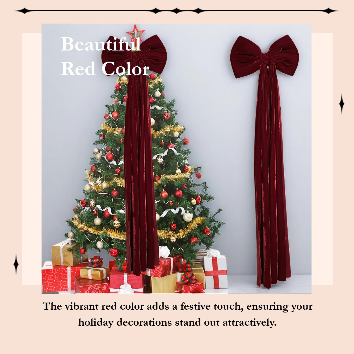 1 Valentine's Day Home Decor Bow Large Red Christmas Tree Top Velvet Bow Valentine's Day Ornament Christmas Wreath Bow for Family Gatherings, Weddings, Cars and Festive Decorations