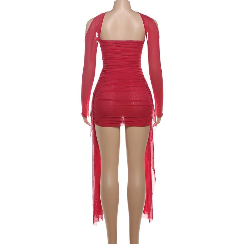 DOUCIU Summer Bachelorette Party Sexy Hot Personality Cool Mature Women'S Thin Mesh See-Through Mini Hip Wrap Dress