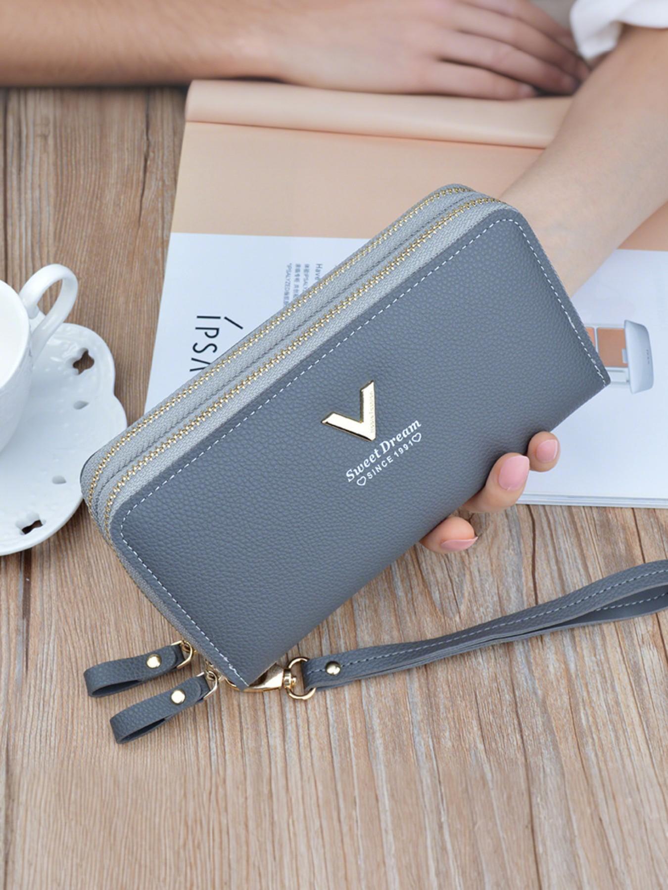 Women'S Coin Pouch, Double Zipper Wallet, Multiple Card Compartments, Wallet Card Holder, Spacious Design, Stylish Women'S Wallet, Zippered Wallet for Ladies, Durable Fashion Wallet, Made of PU Material, Double Zipper Purse