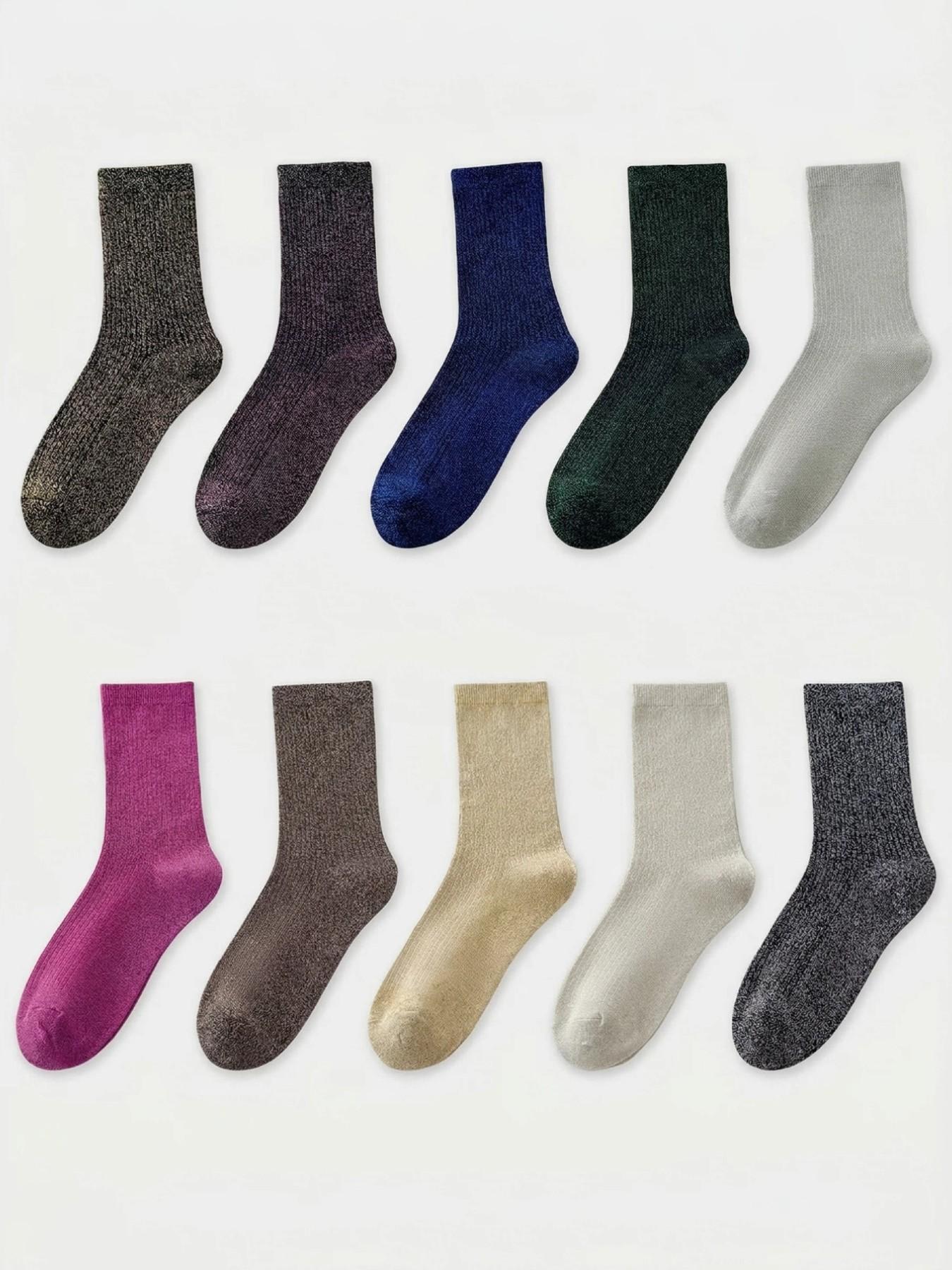 Women's Fashion Mid-Calf Socks, 5 Pairs (random Shipping), Colorful Sparkle Design, All-Season Streetwear Style, Comfortable & Stylish