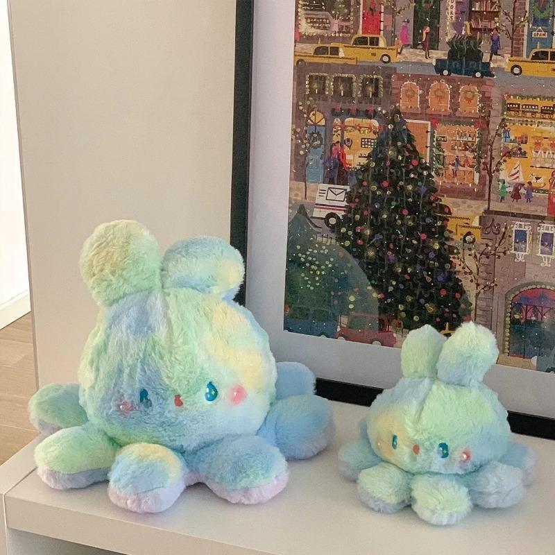 Stuffed Animal 20-50cm Fluffy Flip Plush Toy Colorful Rabbit Octopus Double Face Reversed Cosplay Plushie Peluche Cuddly Gifts